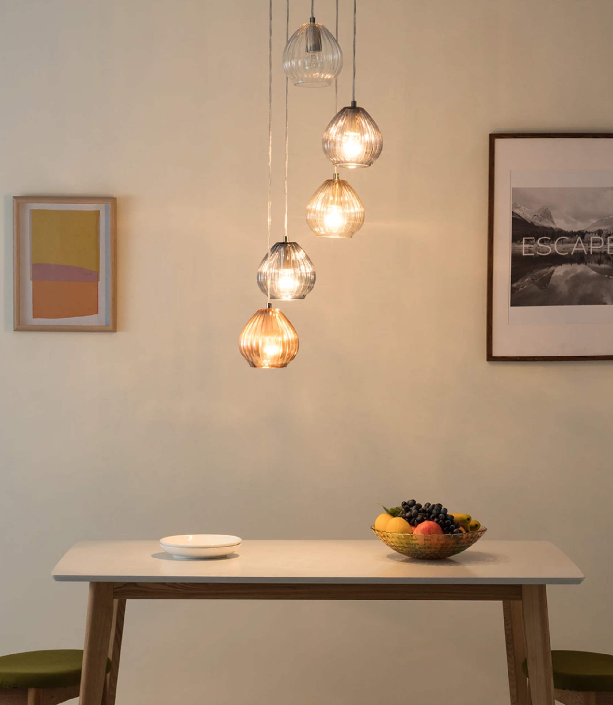 Pendant lamp Caid Iron / Glass 5-light