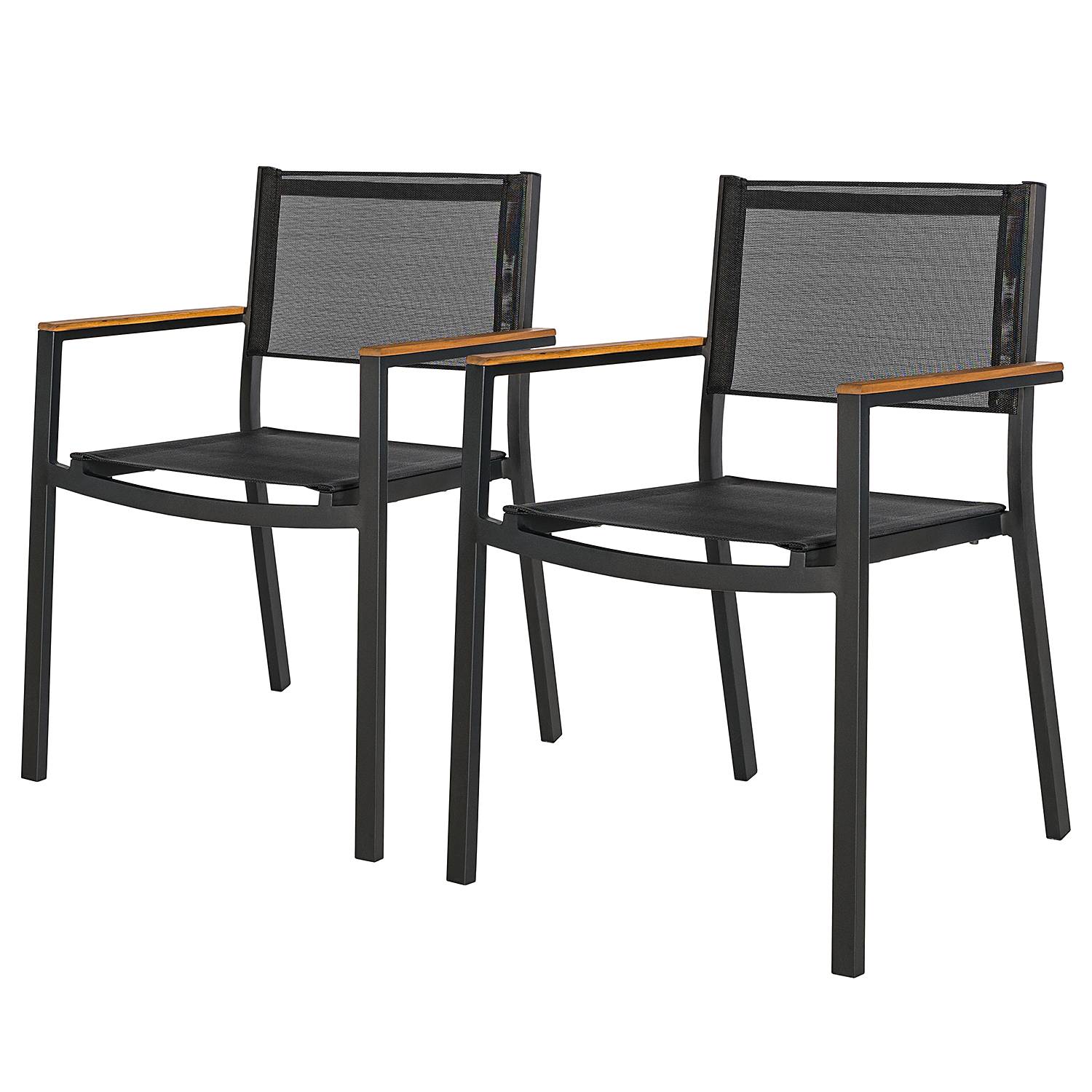 2x Gartenstuhl Daly mit Gitterstoff Schwarz
