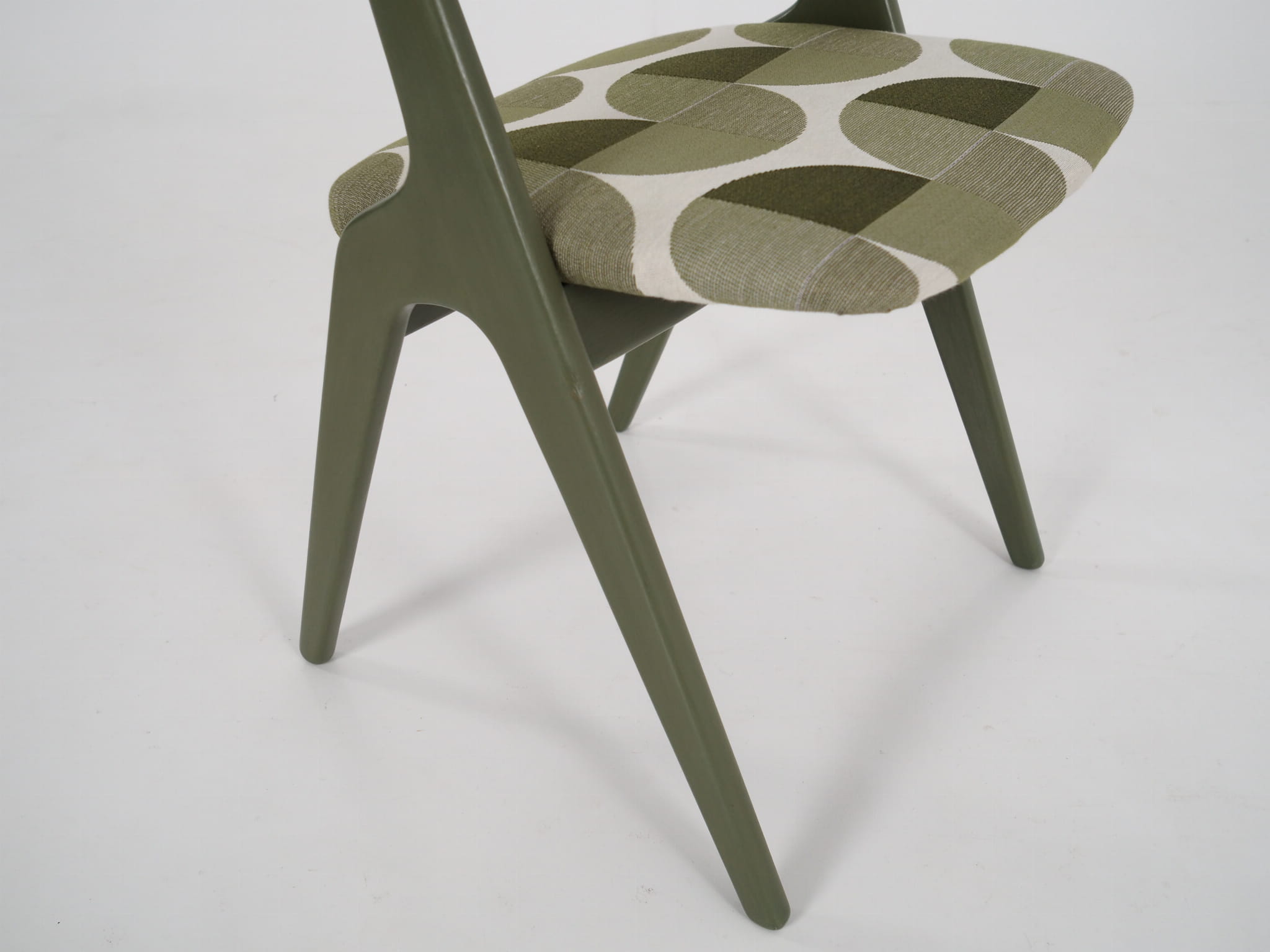 Vintage Stuhl Holz Textil Grün 1970er Jahre