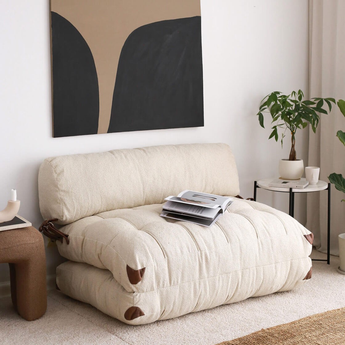 Schlafsofa 2-Sitzer Textil Creme