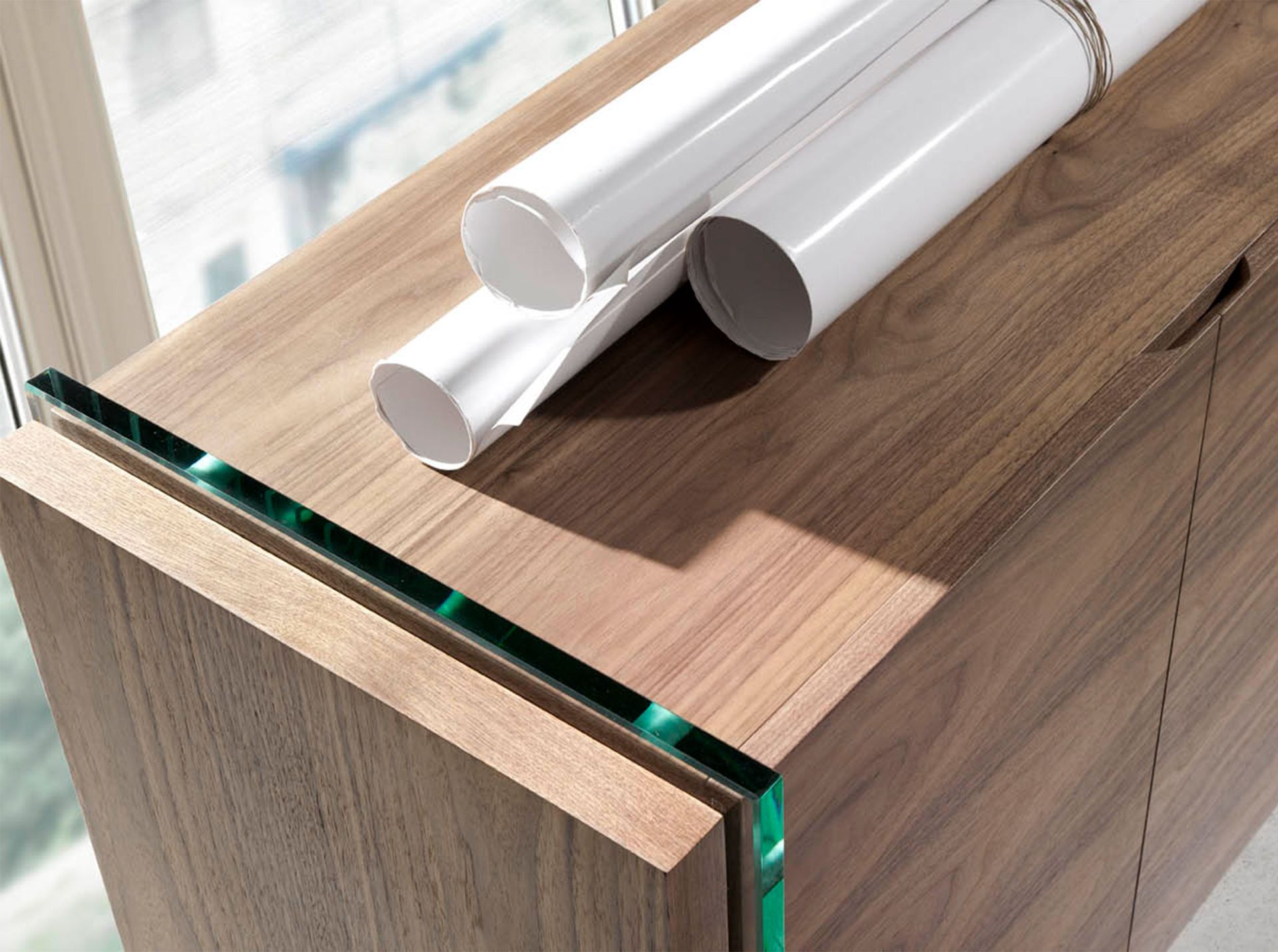 Sideboard Walnut wood Glass Brown