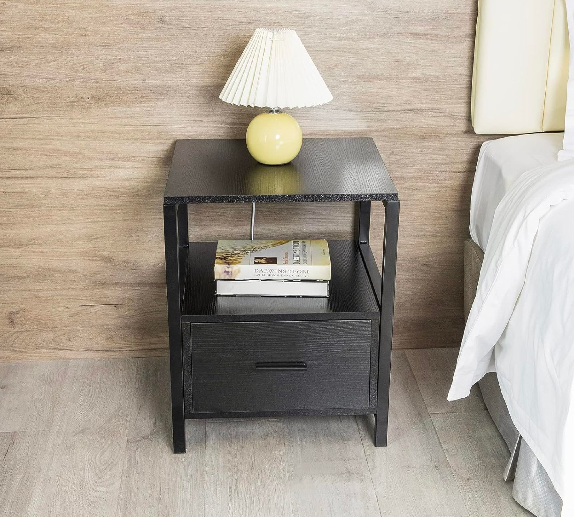 Beistelltisch mit Schublade Holz Schwarz