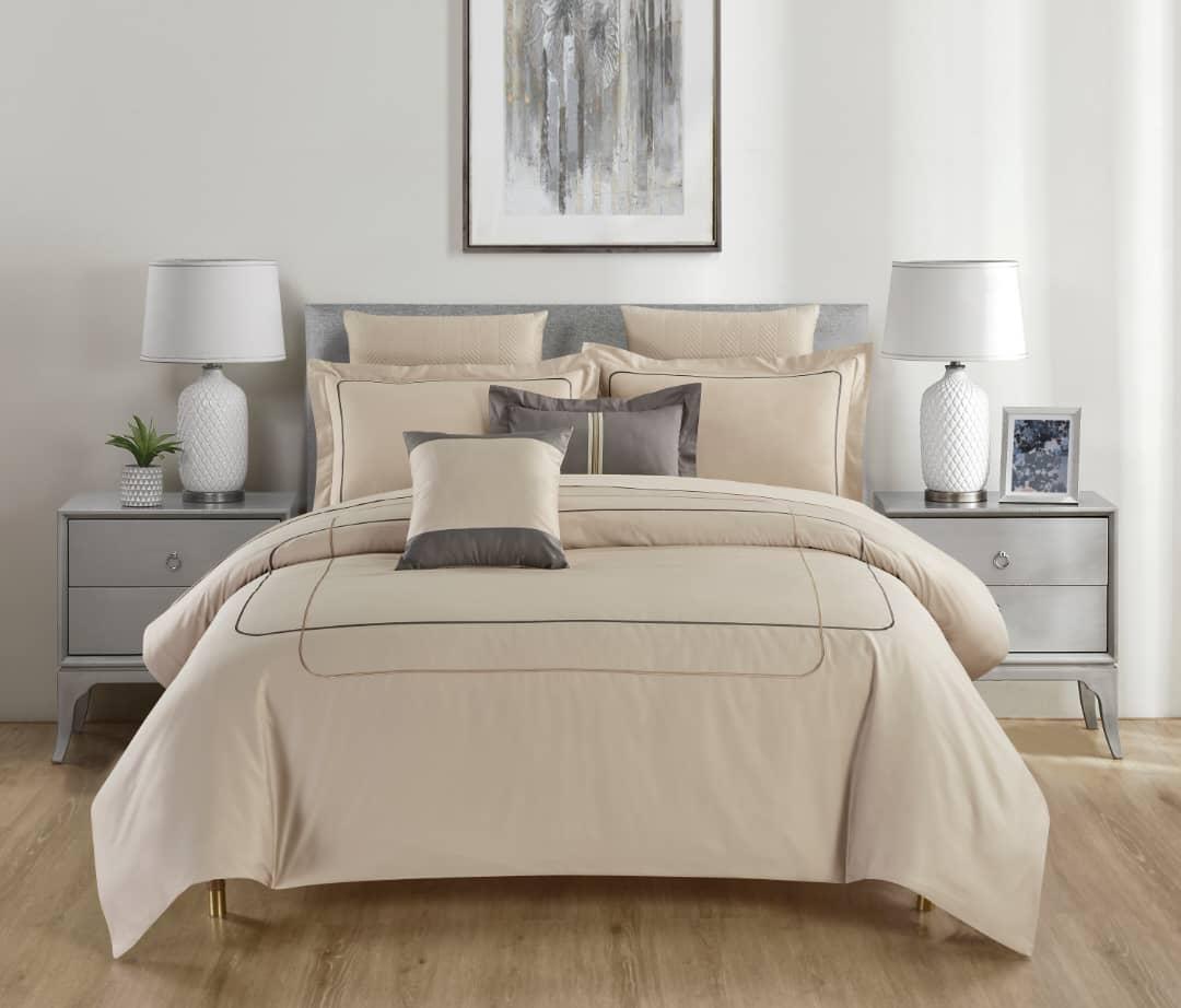 6x Bettwäsche-Set Doppelstickerei Baumwolle Beige 140x200cm