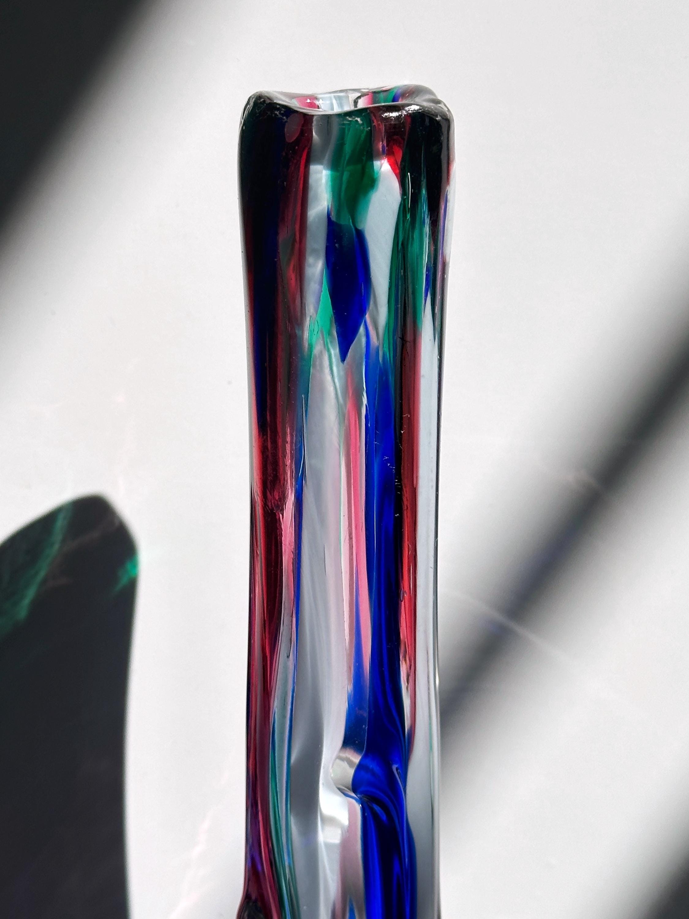 Handgemachte Blumenvase Glas 1970er Jahre