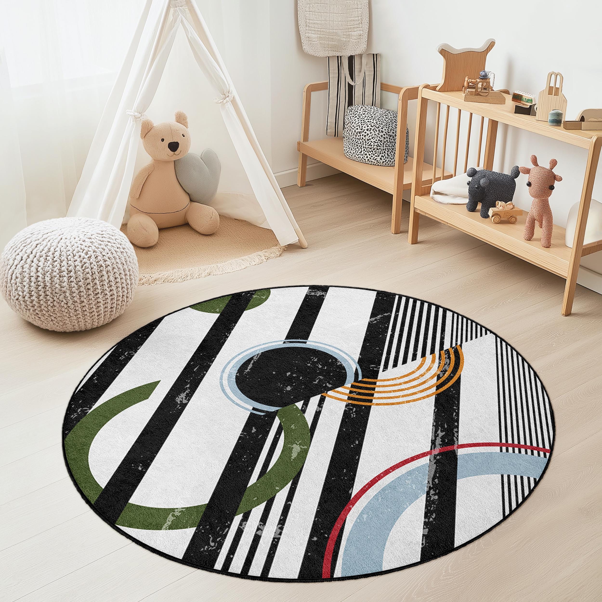 Abstract Circle Design Kids Rug Multicolored Ø120cm