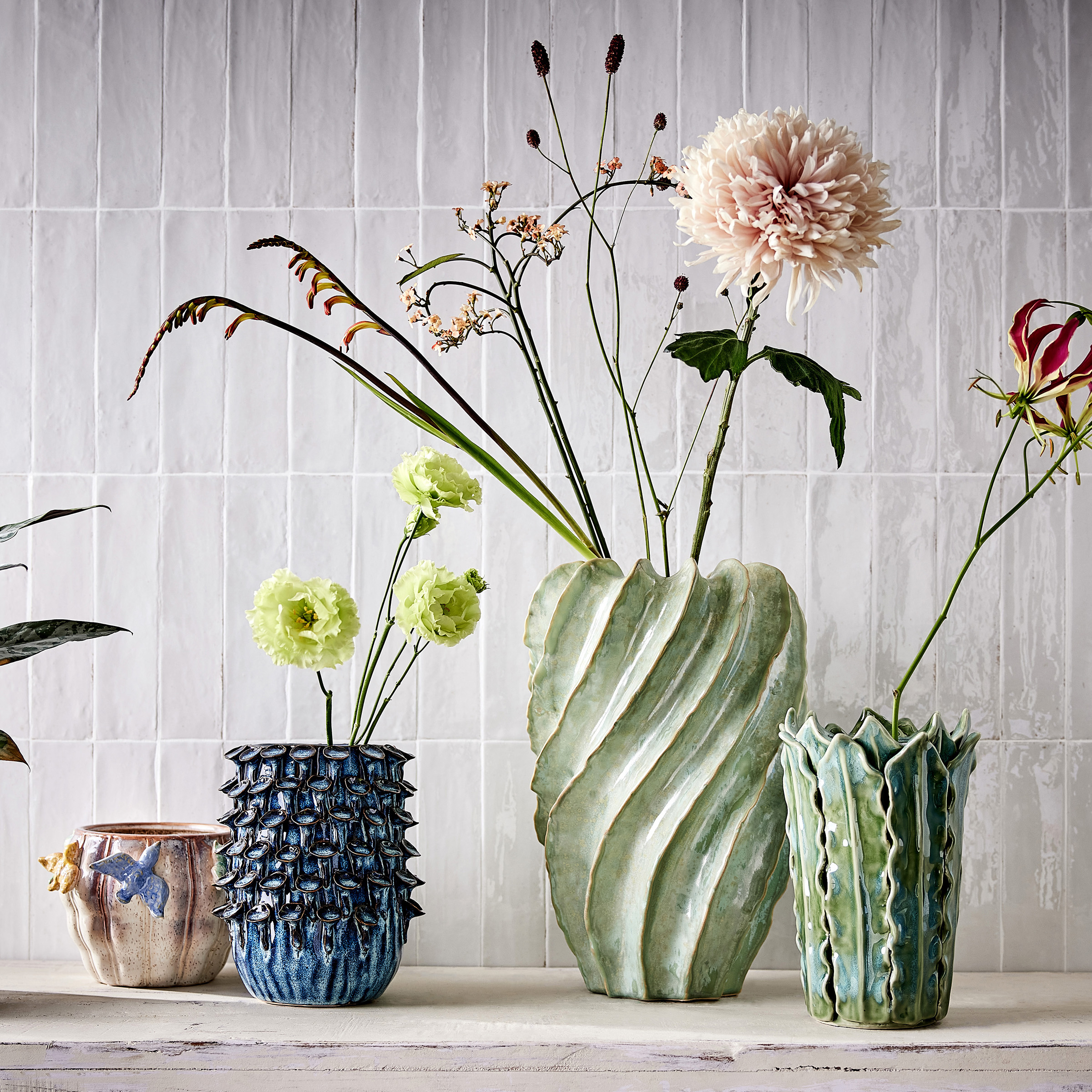 Vase GAIA Blätter Steingut Grün