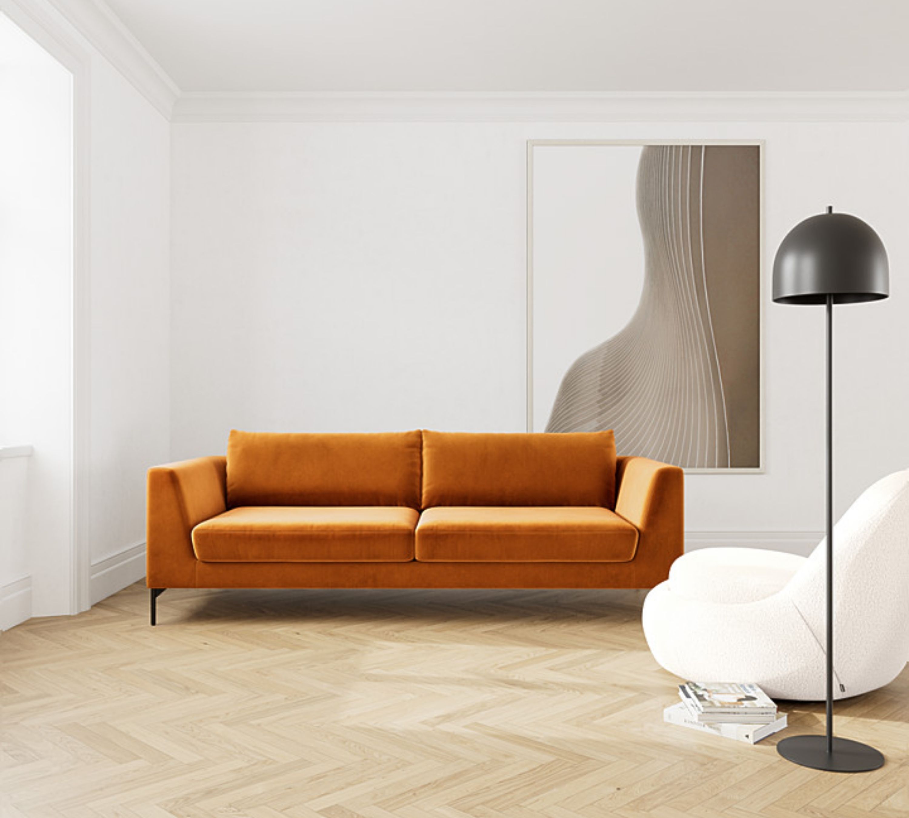 Noa Sofa 3-Sitzer Velour Matt Amber