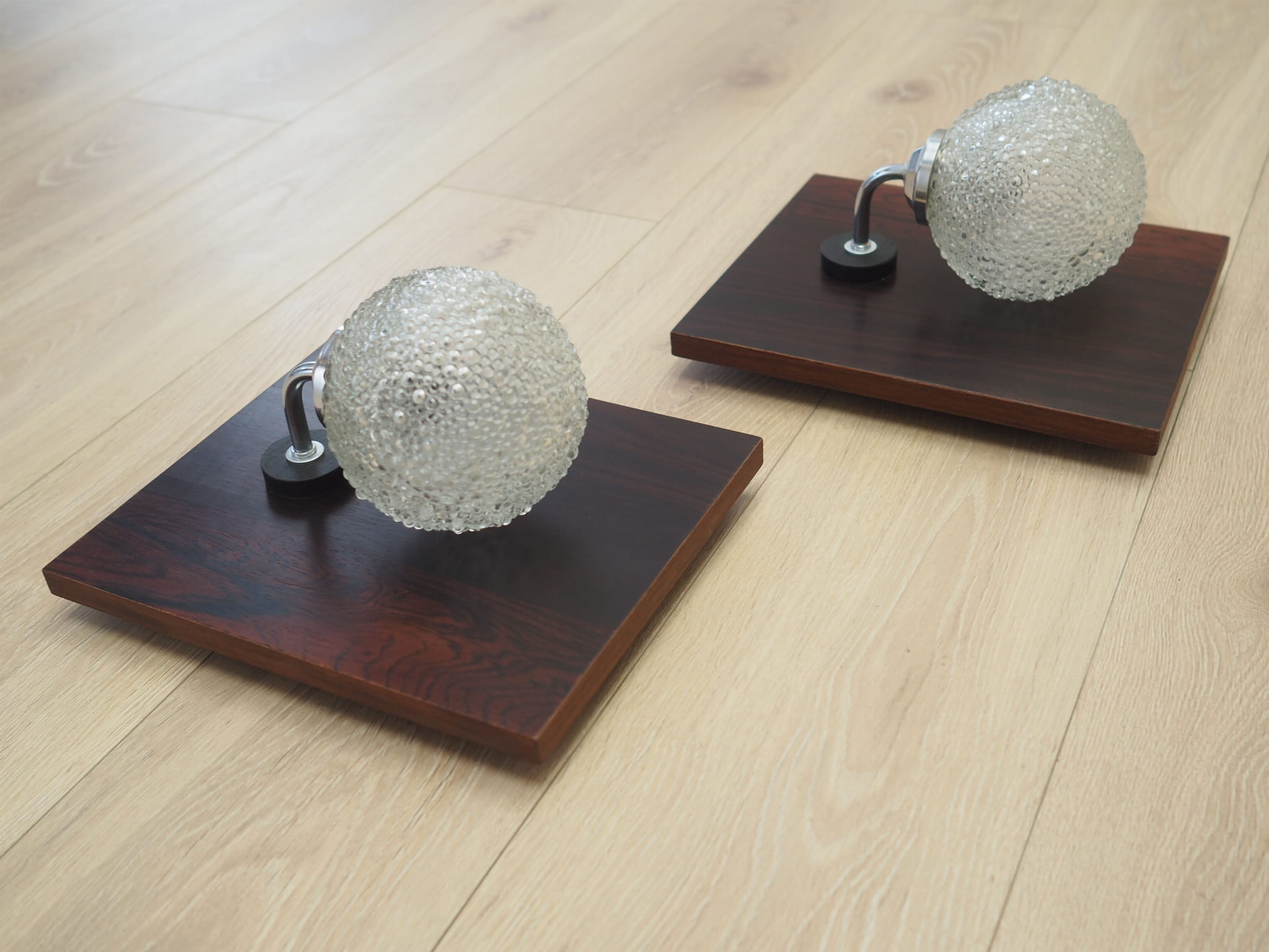 2x Wall lamp glass wood brown 1970s 