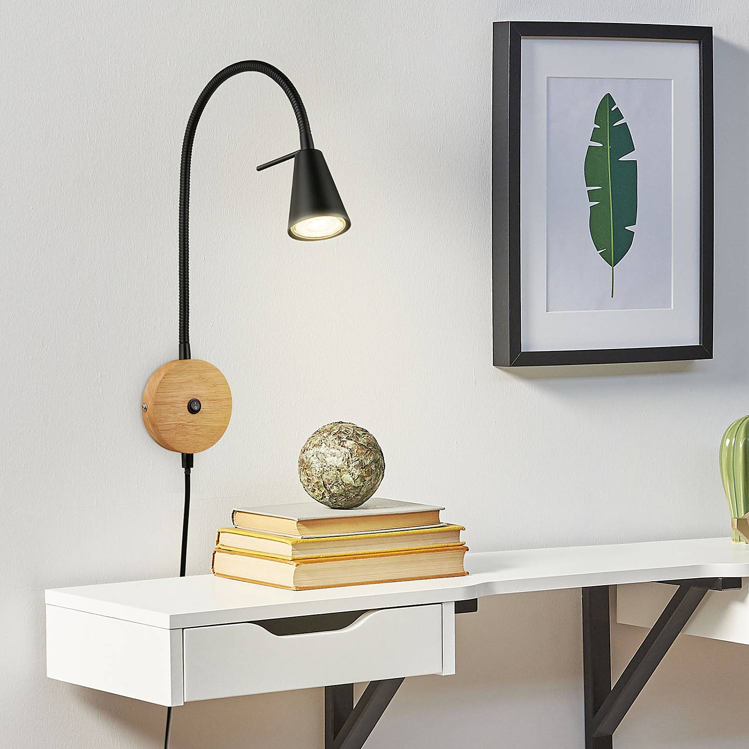 LED-Wandleuchte Leiros Aluminium Eiche Massiv Schwarz