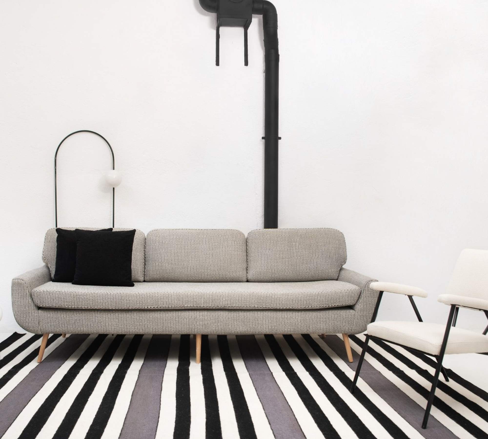 Wollteppich Teppich Streifen Schwarz Weiß 170 x 240 cm