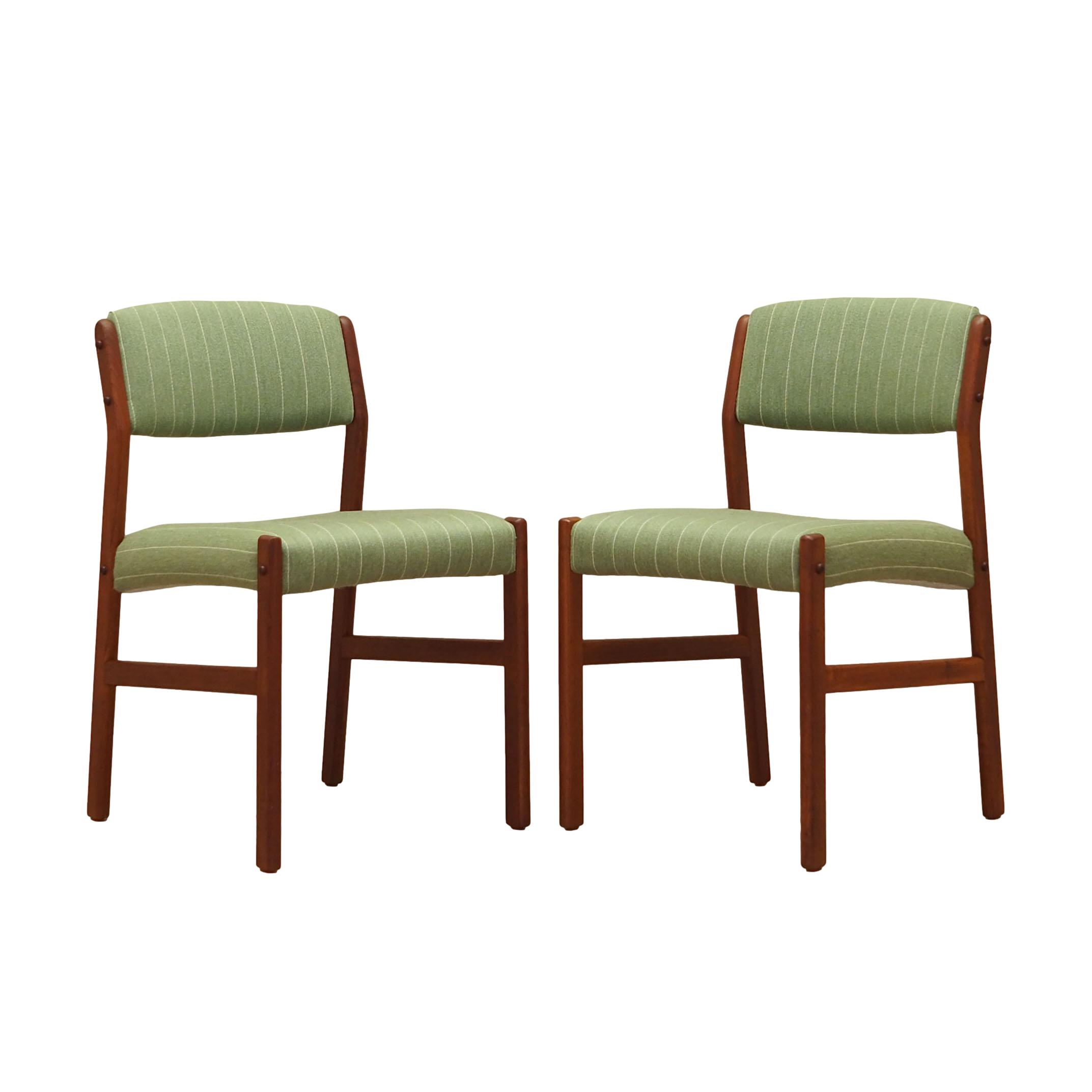2x Vintage Stuhl Teakholz Textil Grün 1970er Jahre
