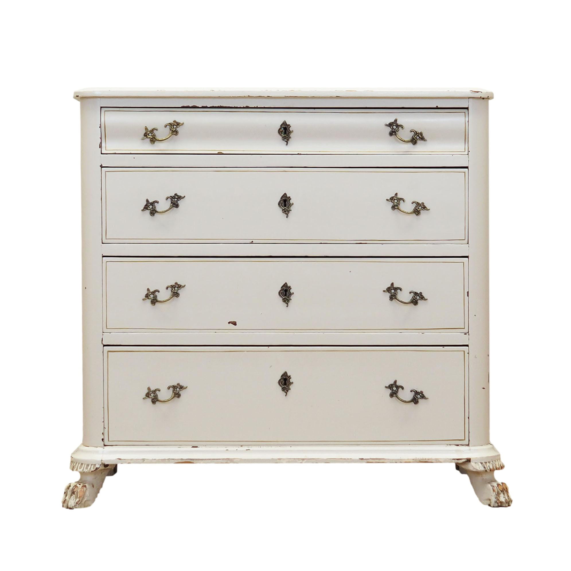 Vintage chest of drawers pine wood white 1950s