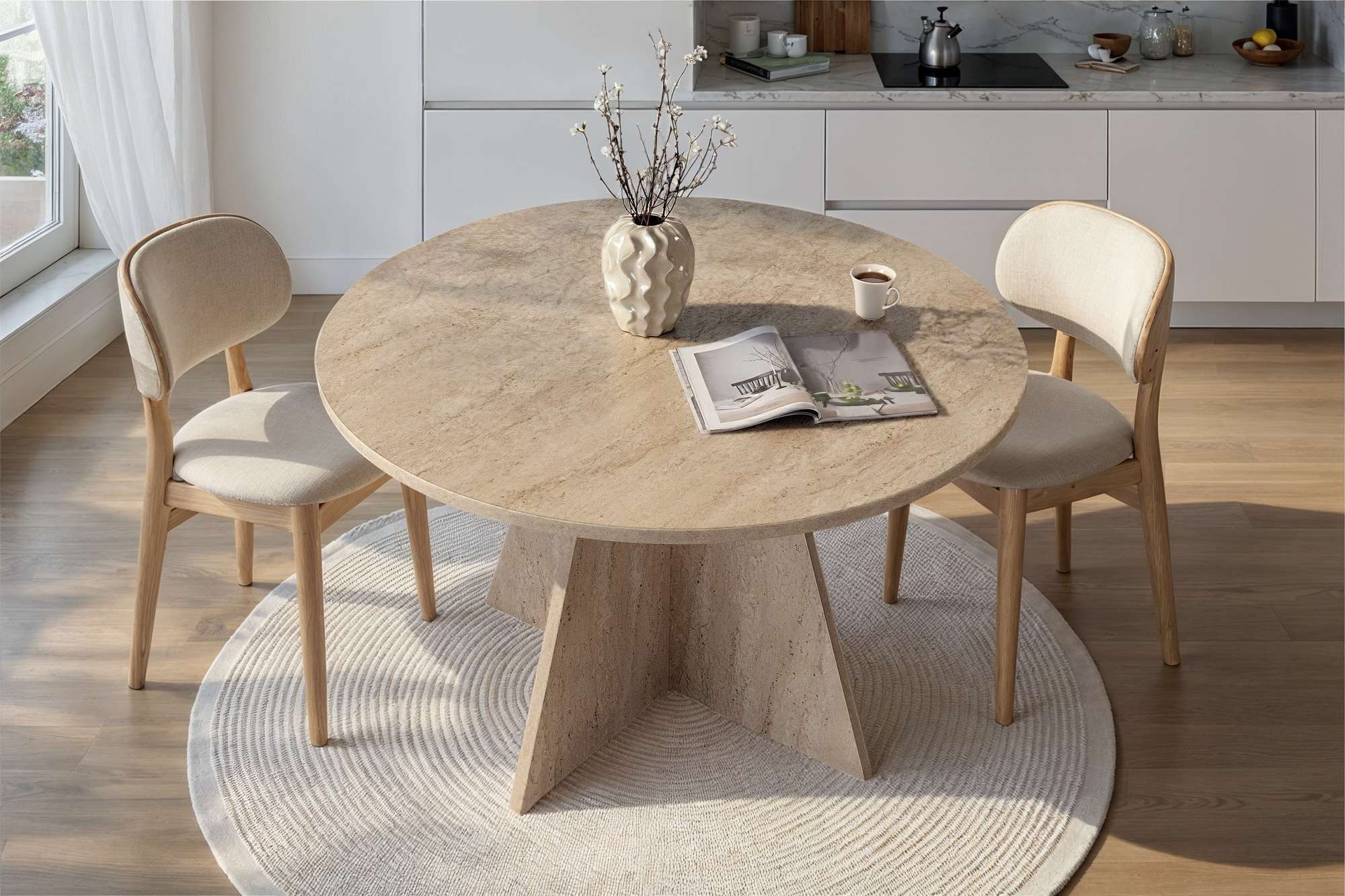 Virella Dining table Travertine Ø120 cm