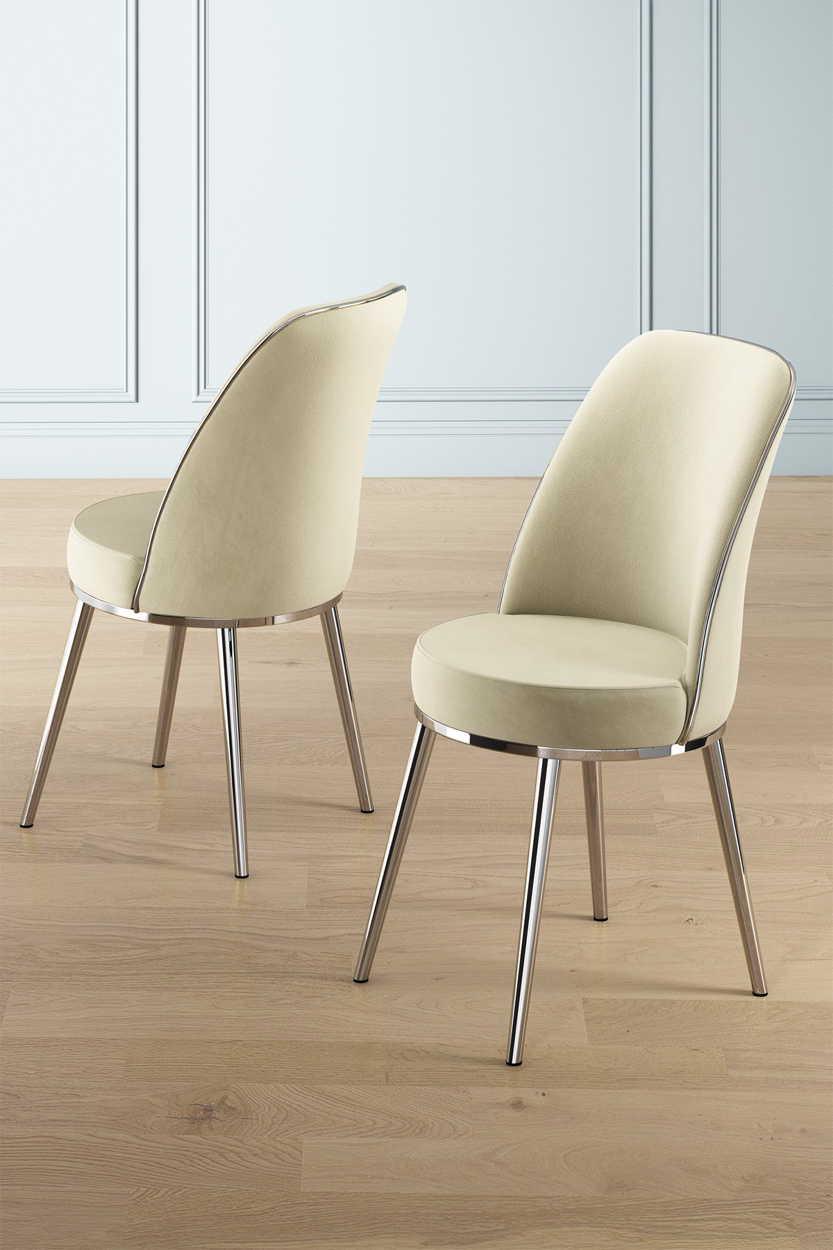2x Pefa Chair Set Cream and Chrome