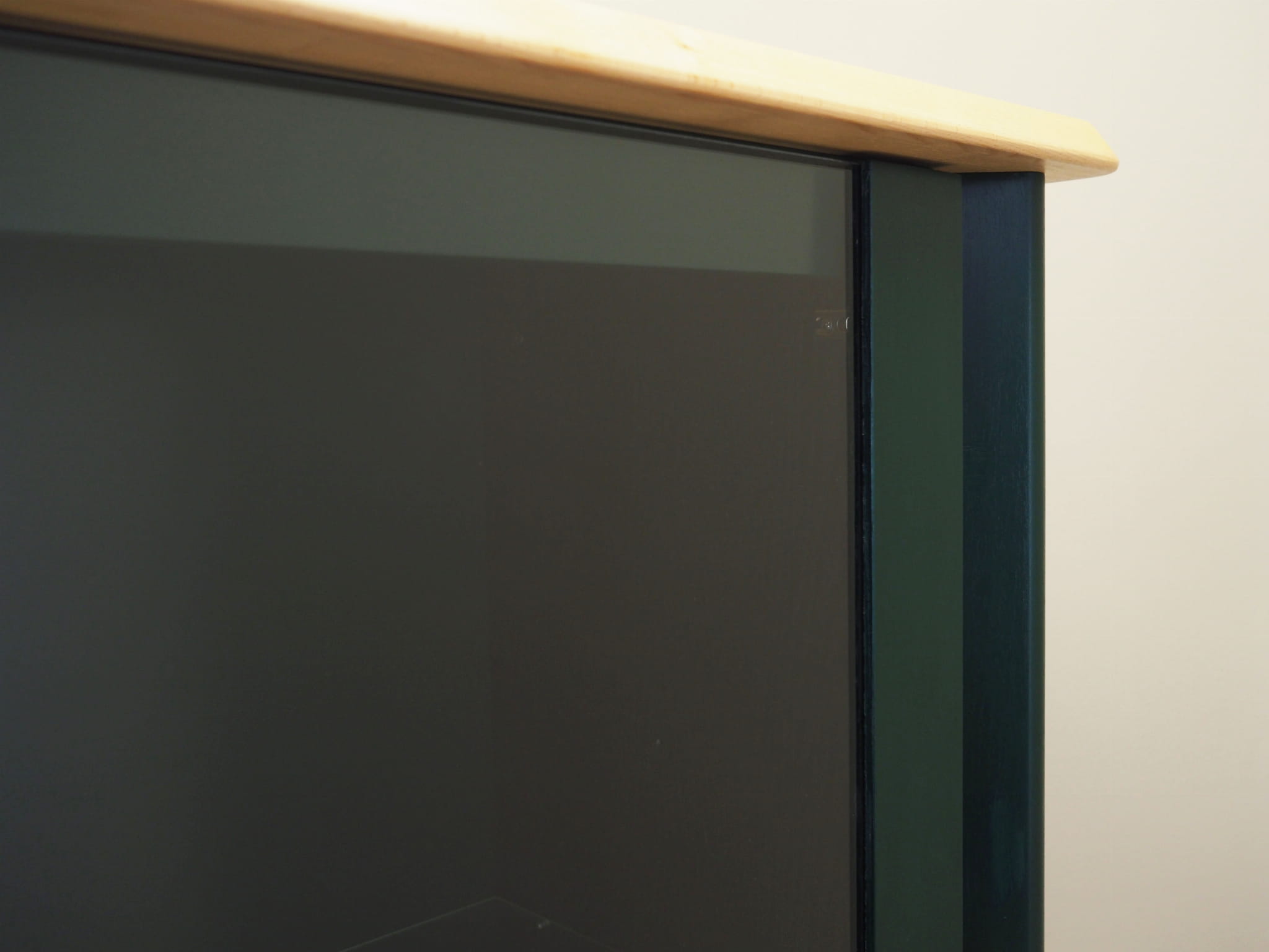 Vintage display cabinet oak wood green 1980s