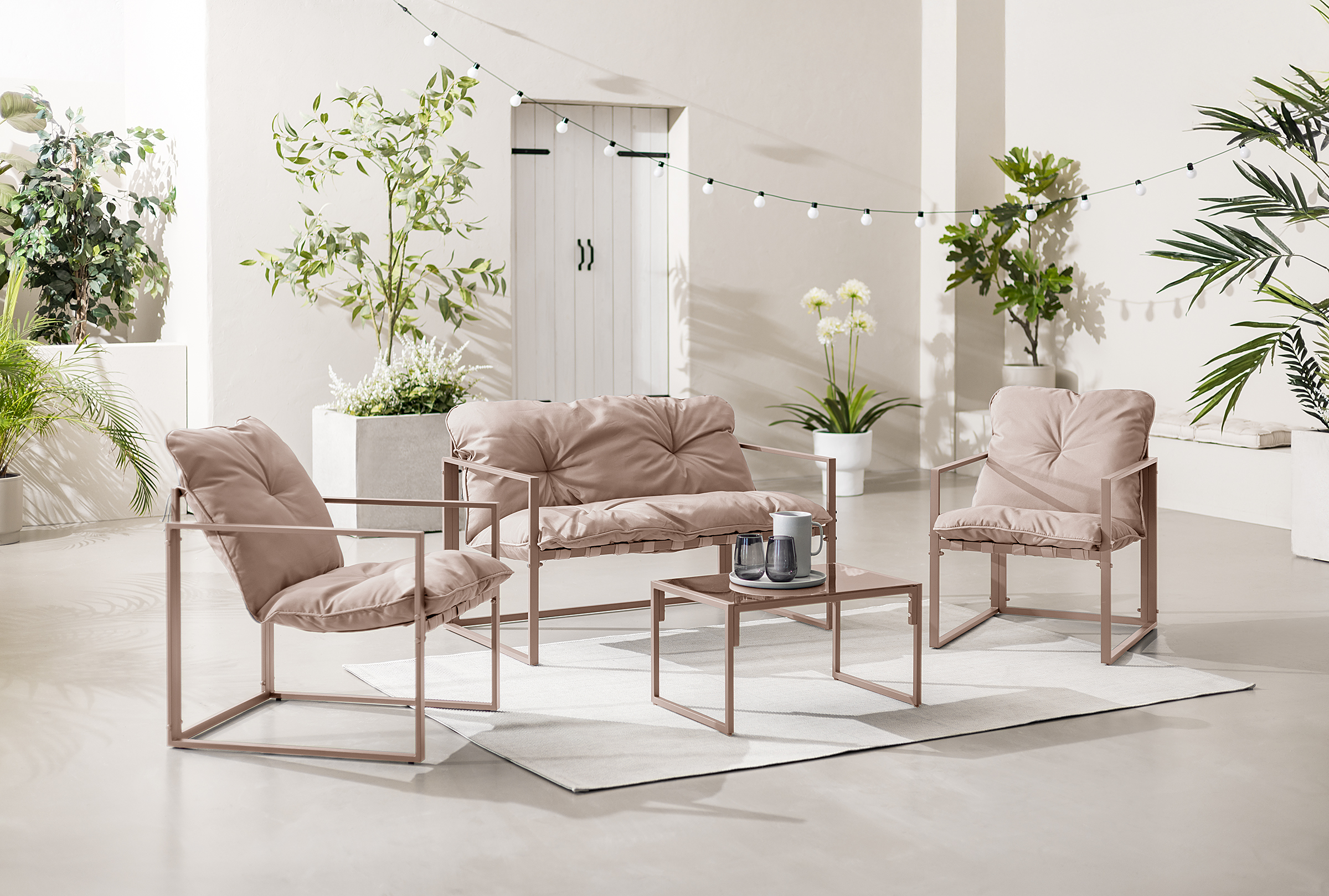 Garden Lounge Set Savva Set of 4 Woven Fabric Beige