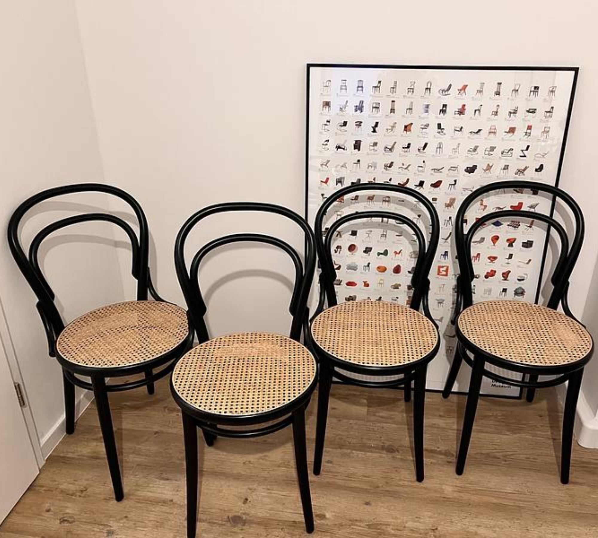 4x Modell 14 Stuhl Buche Rattan