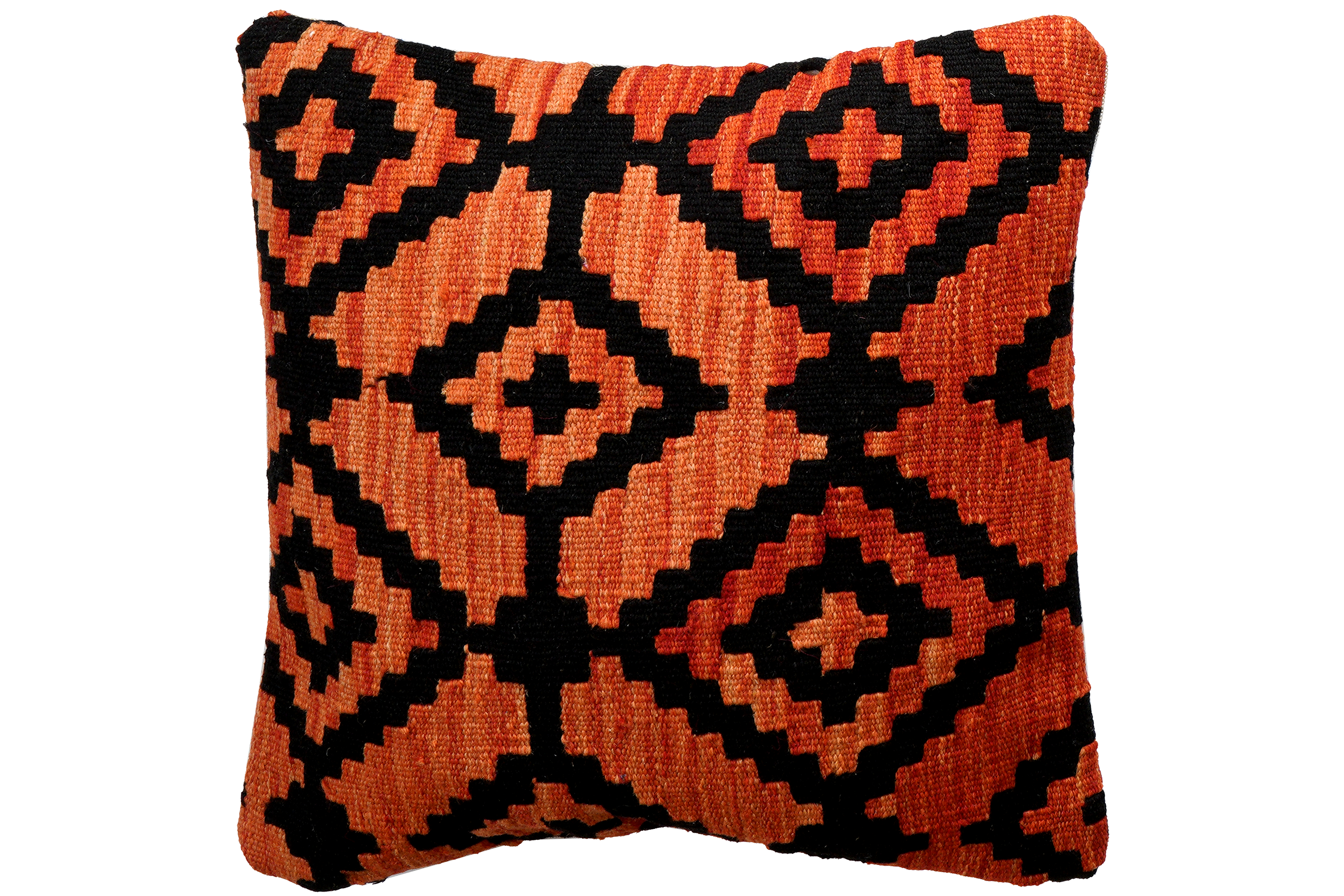 Kilim Kissenbezug Wolle Orange Schwarz