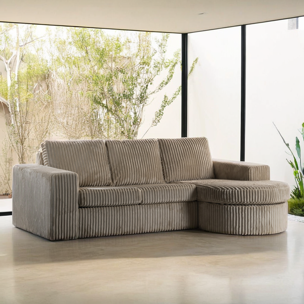 Sofa 3-Seater Chaiselongue Left Right Beige