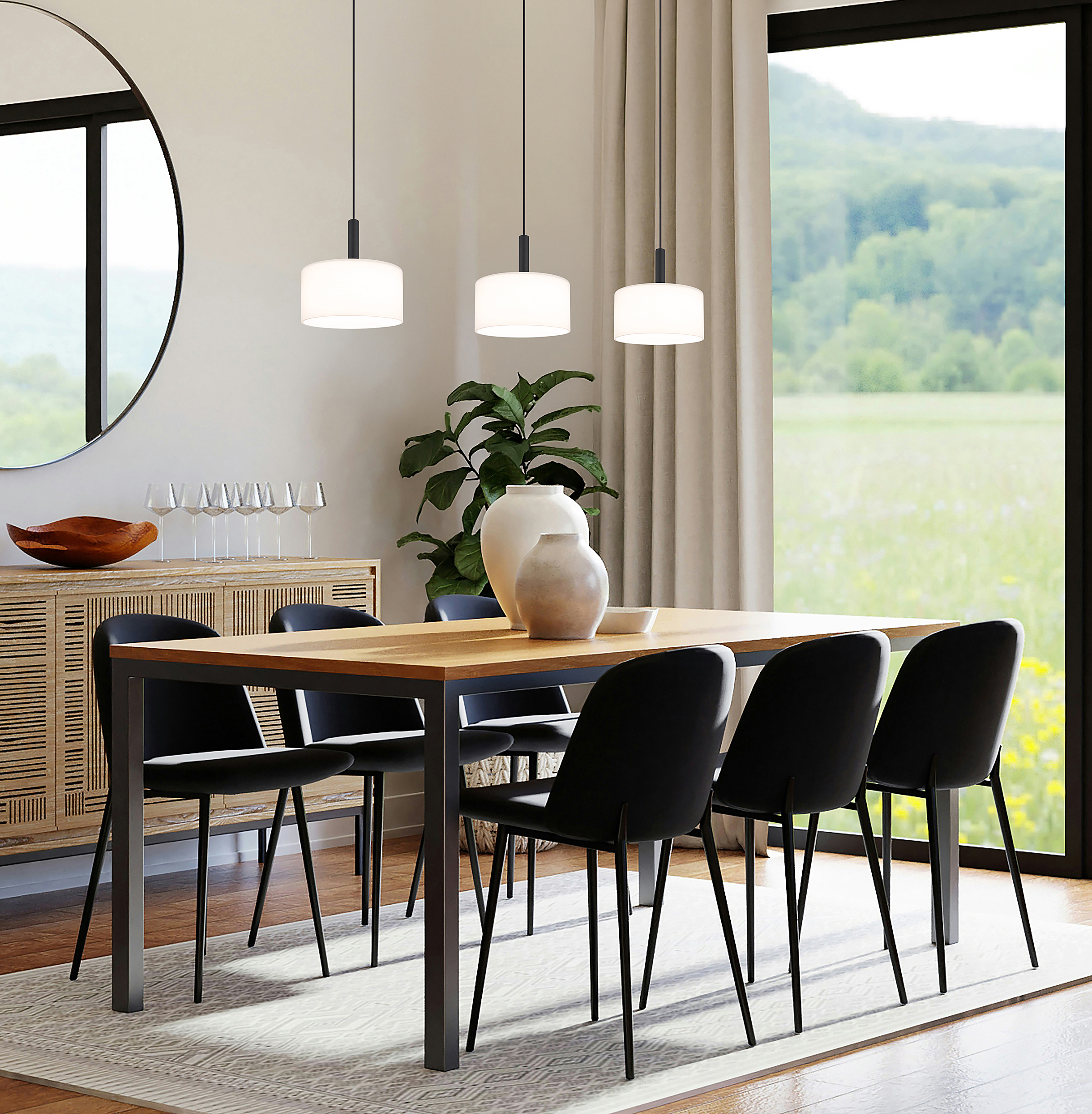 Trenton LED-Pendelleuchte Opalglas Schwarz