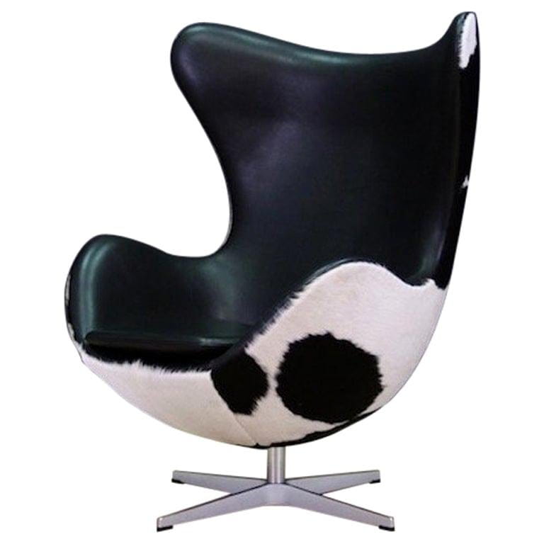 Egg Sessel Leder Arne Jacobsen Weiß Schwarz 