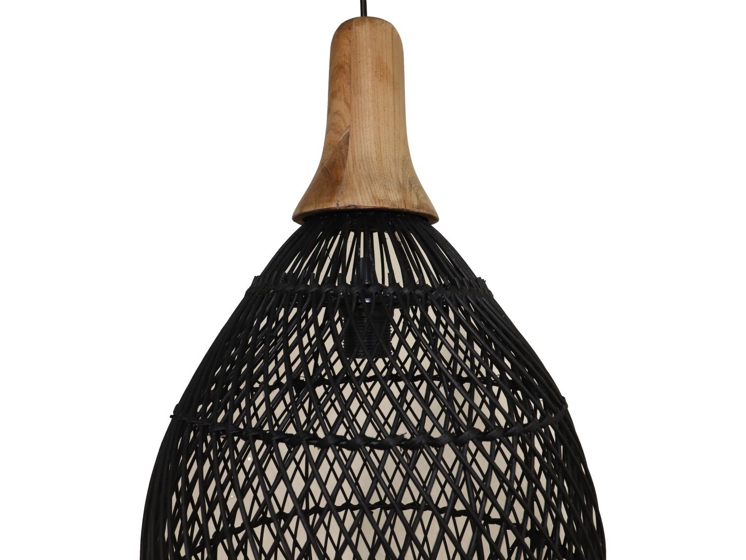 Hängelampe Teakholz Rattan Schwarz
