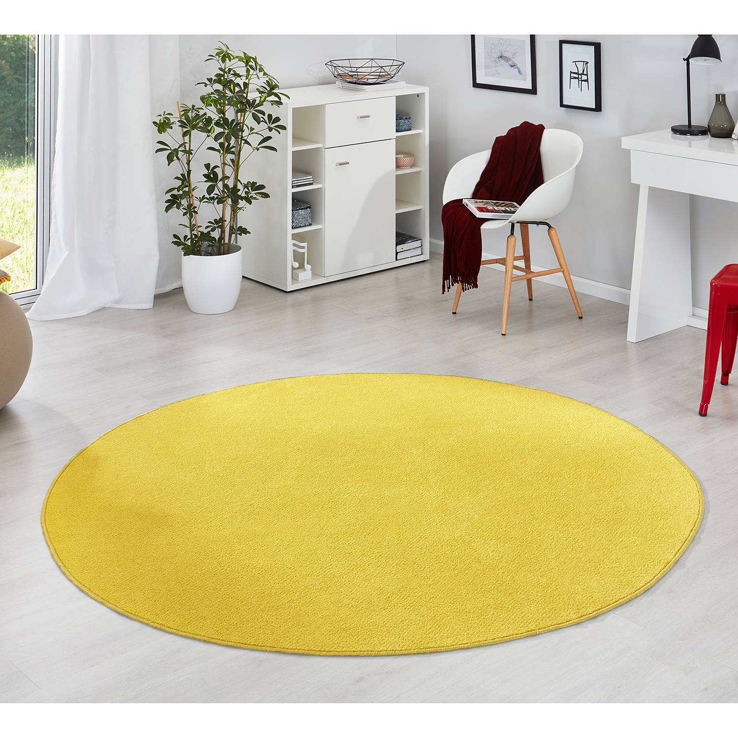 Kurzflorteppich Fancy Circle Sonnengelb Ø 133cm