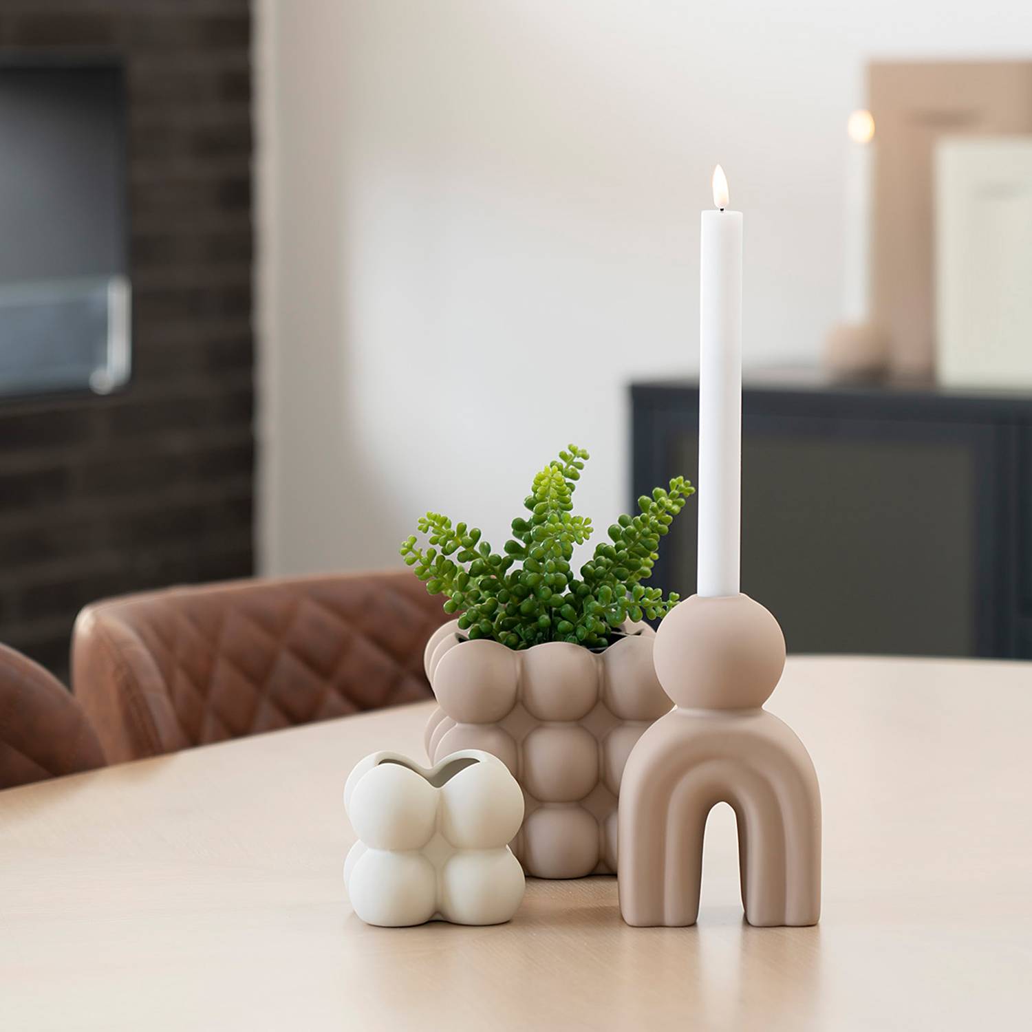 Jasike Candle Holder Ceramic Beige