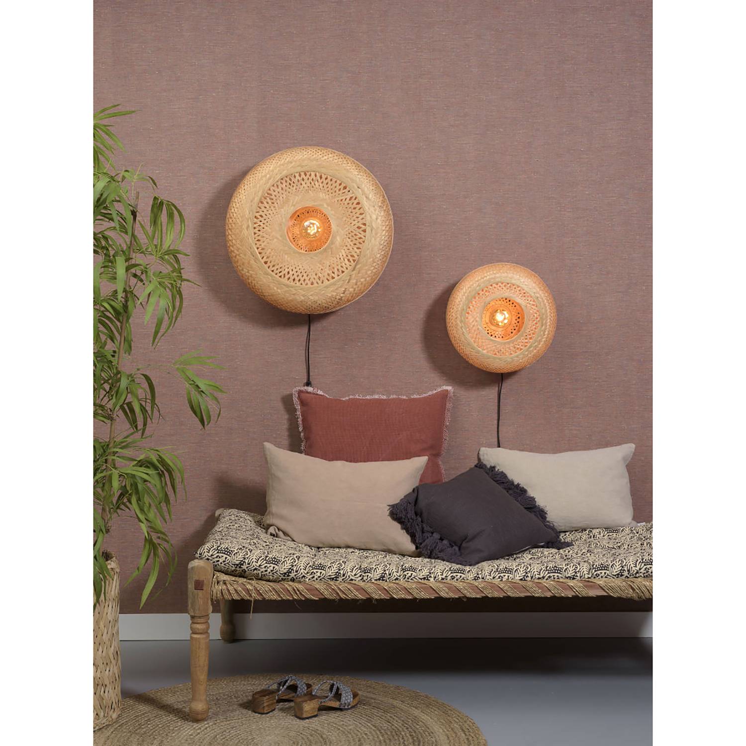 Wandleuchte Palawan Bambus Massiv Eisen Beige