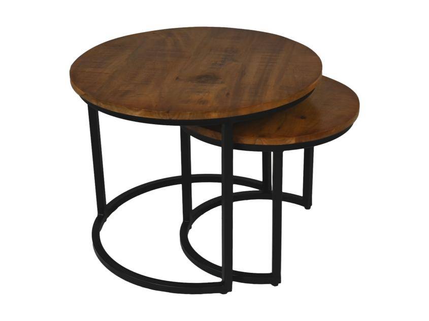 2x Ronin Beistelltisch Mangoholz Metall ø60cm