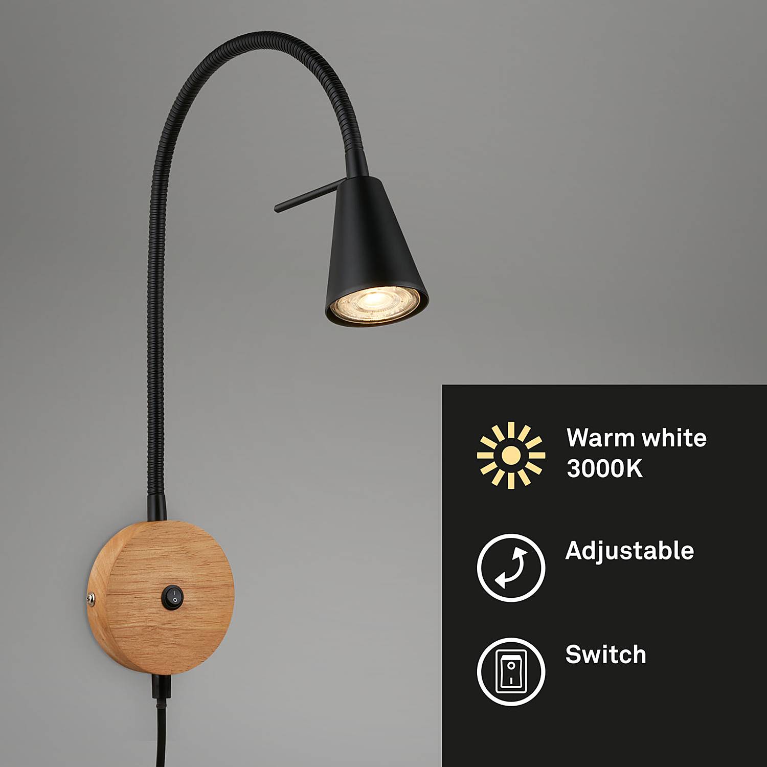 LED-Wandleuchte Leiros Aluminium Eiche Massiv Schwarz