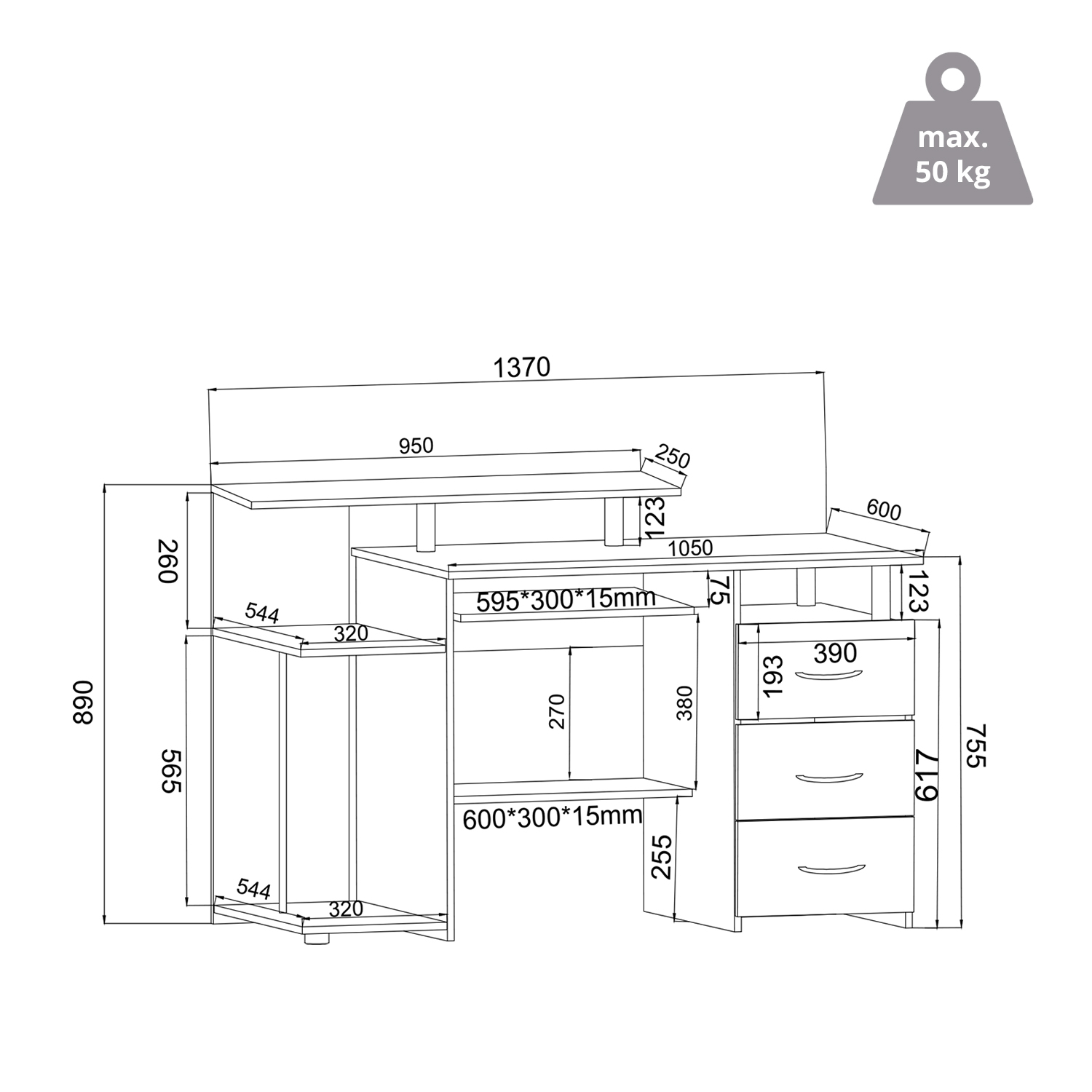 WORKSPACE H IV Scrivania legno bianco/noce