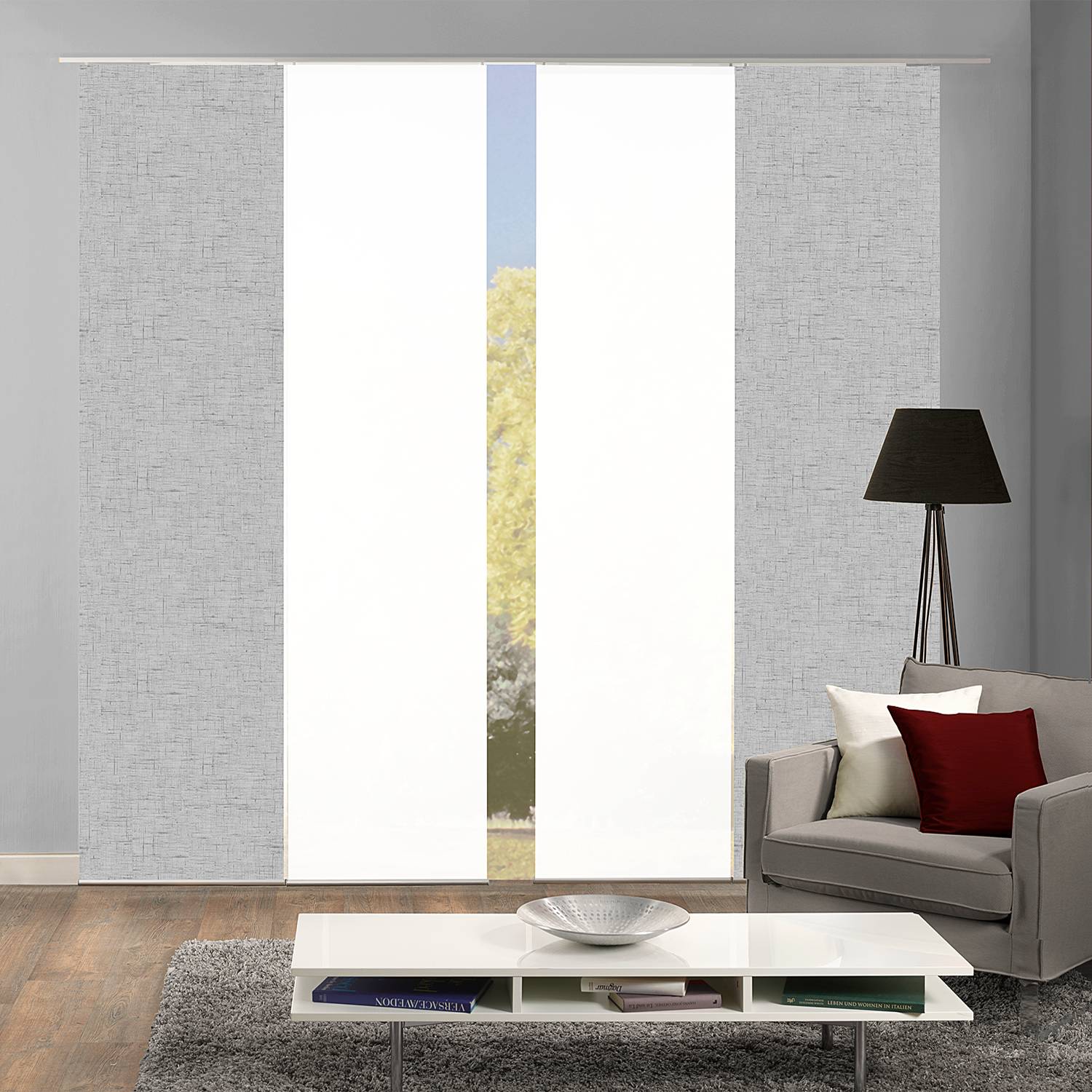 Schiebevorhang Pive Webstoff Silber 60 x 245 cm 4er Set