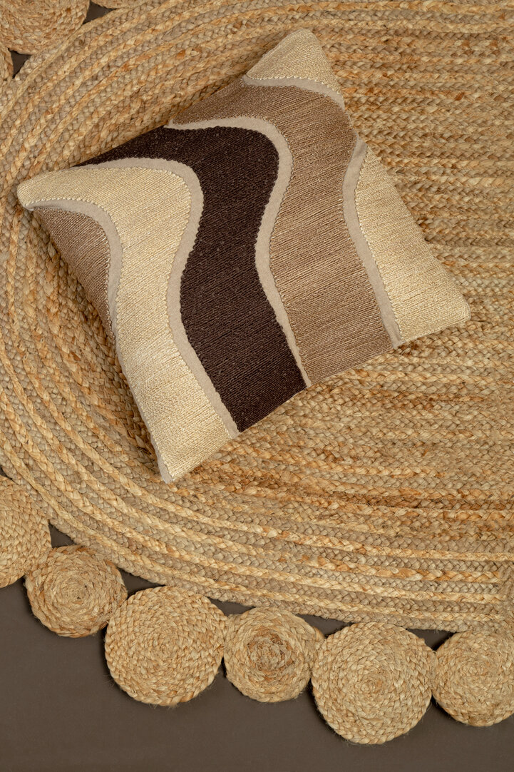 Bosie Demir Kleiner Runder Natur- und Schwarz Jute Teppich