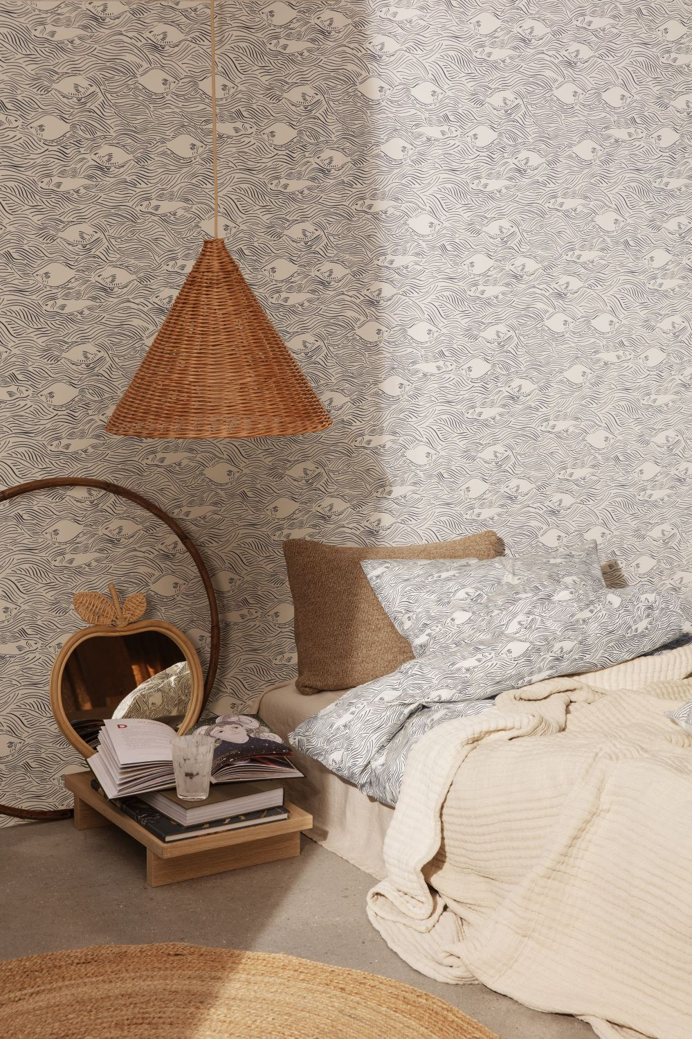 Apfel Spiegel Rattan Beige