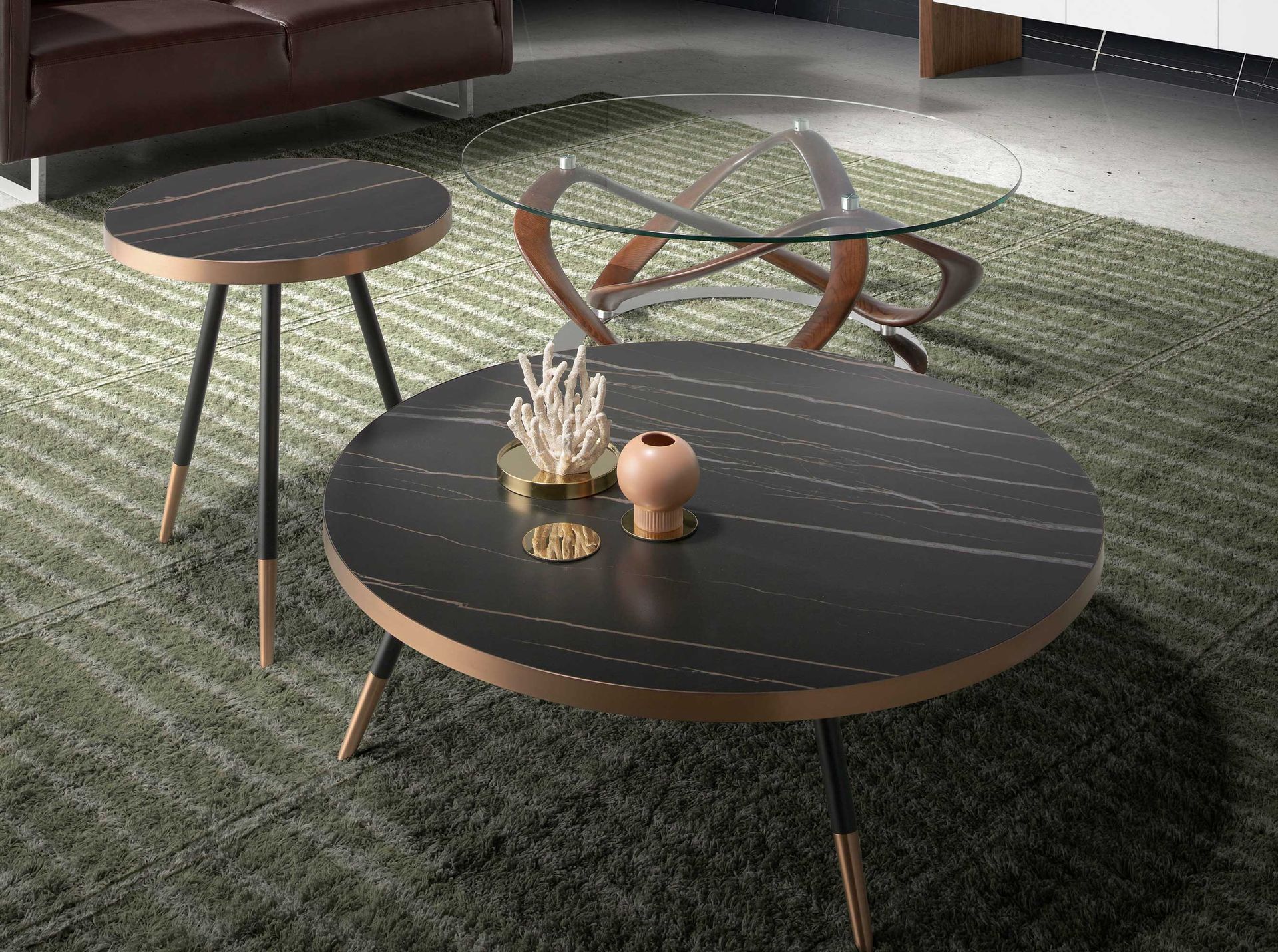 Round side table marble steel