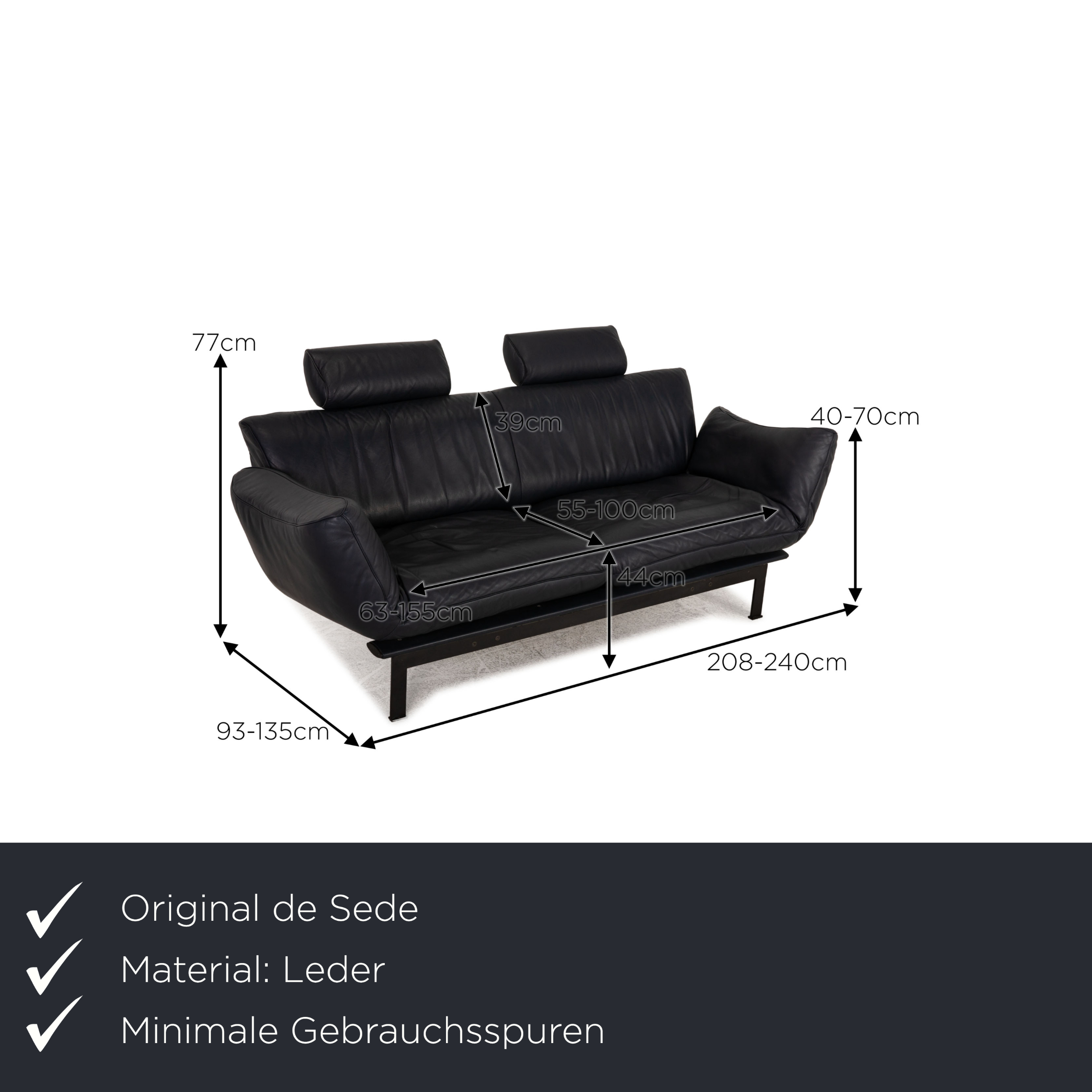 DS 140 Sofa 2-Sitzer Leder Dunkelblau