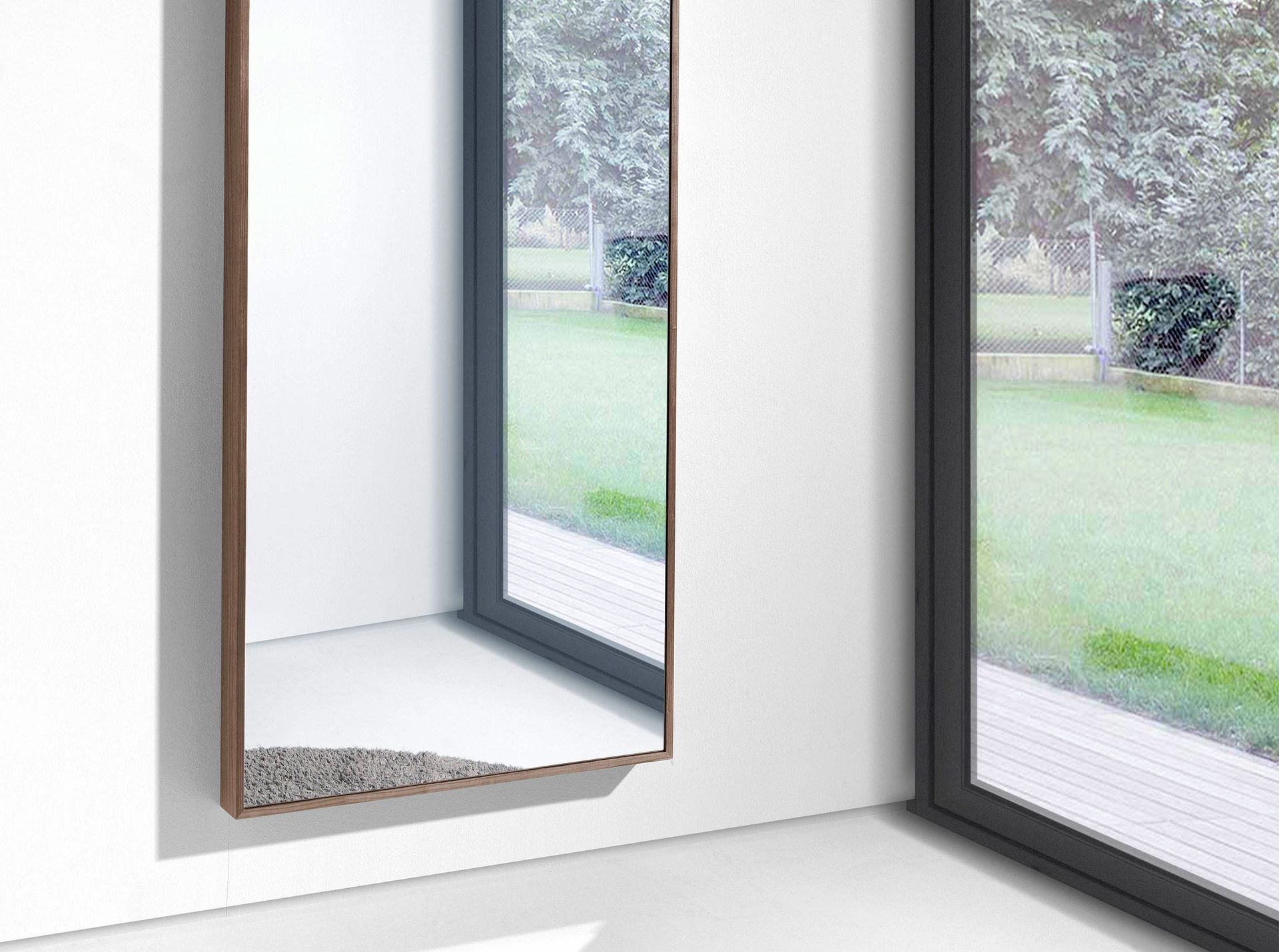 Rectangular wall mirror walnut