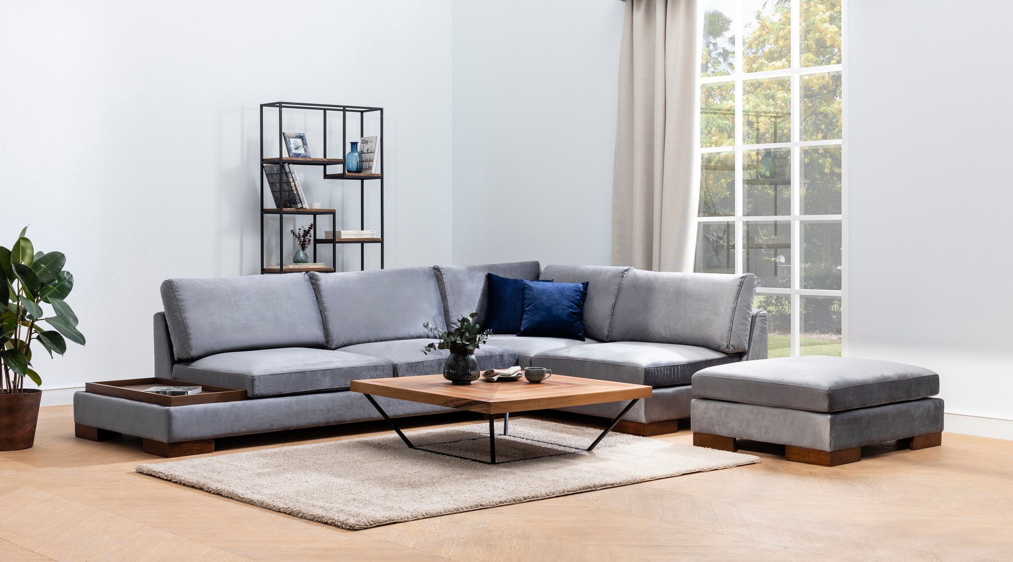 Tulip Corner Sofa Right with Ottoman Dark Grey