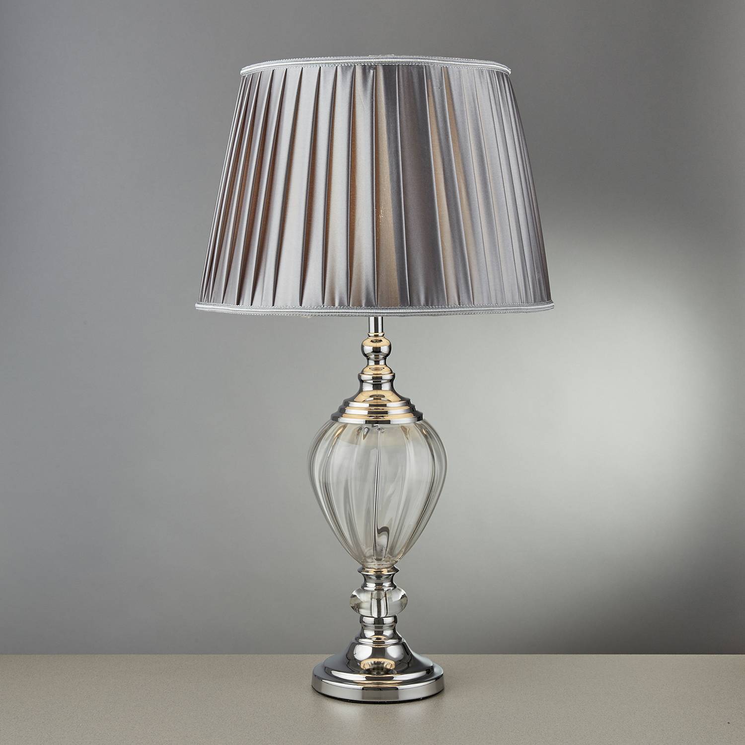 Table lamp Greyson mixed fabric 1-light glass silver