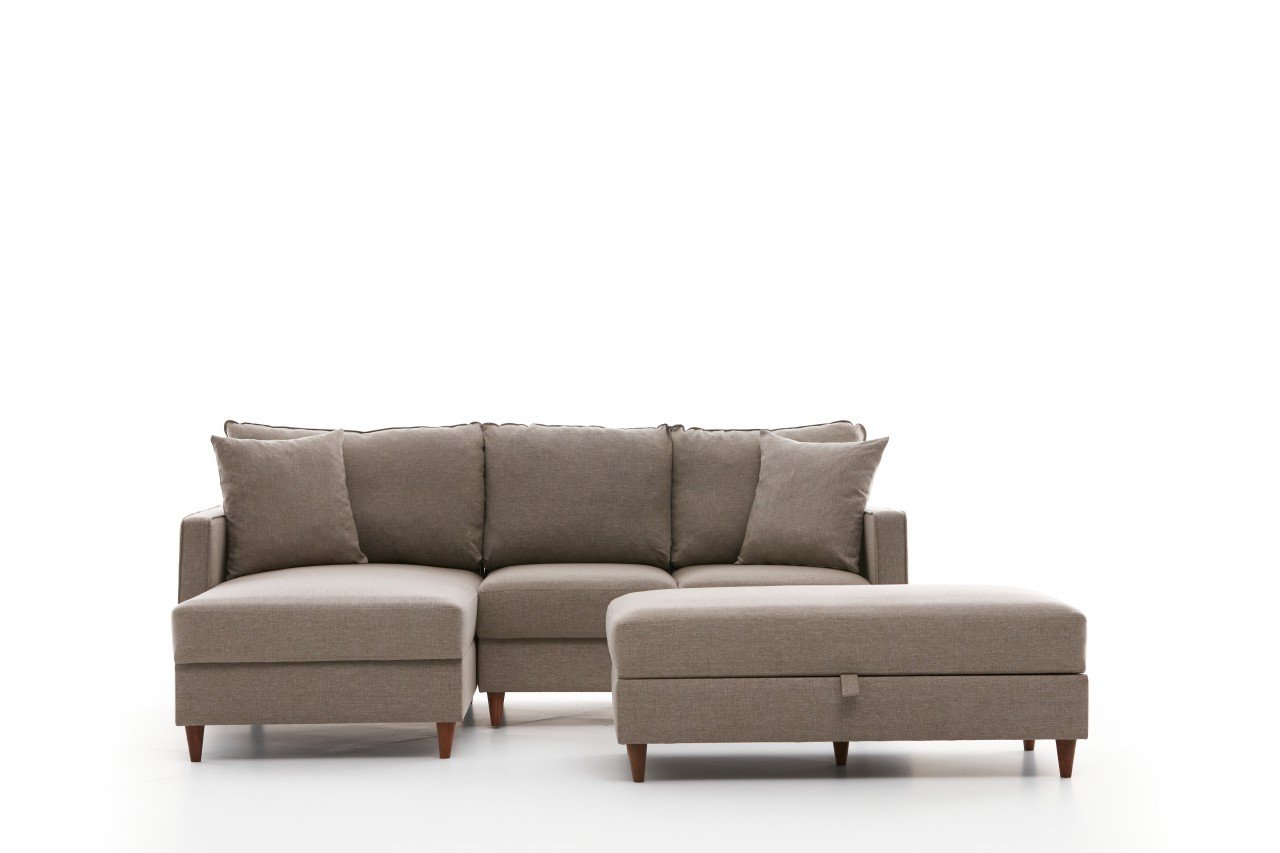 Eva Sofa Récamiere Links mit Hocker Creme