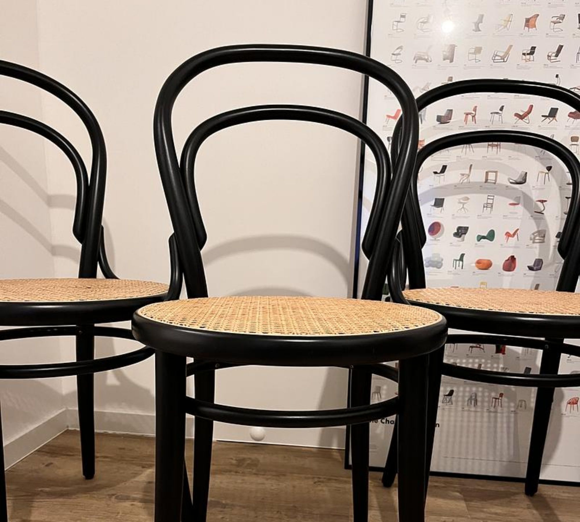 4x Modell 14 Stuhl Buche Rattan