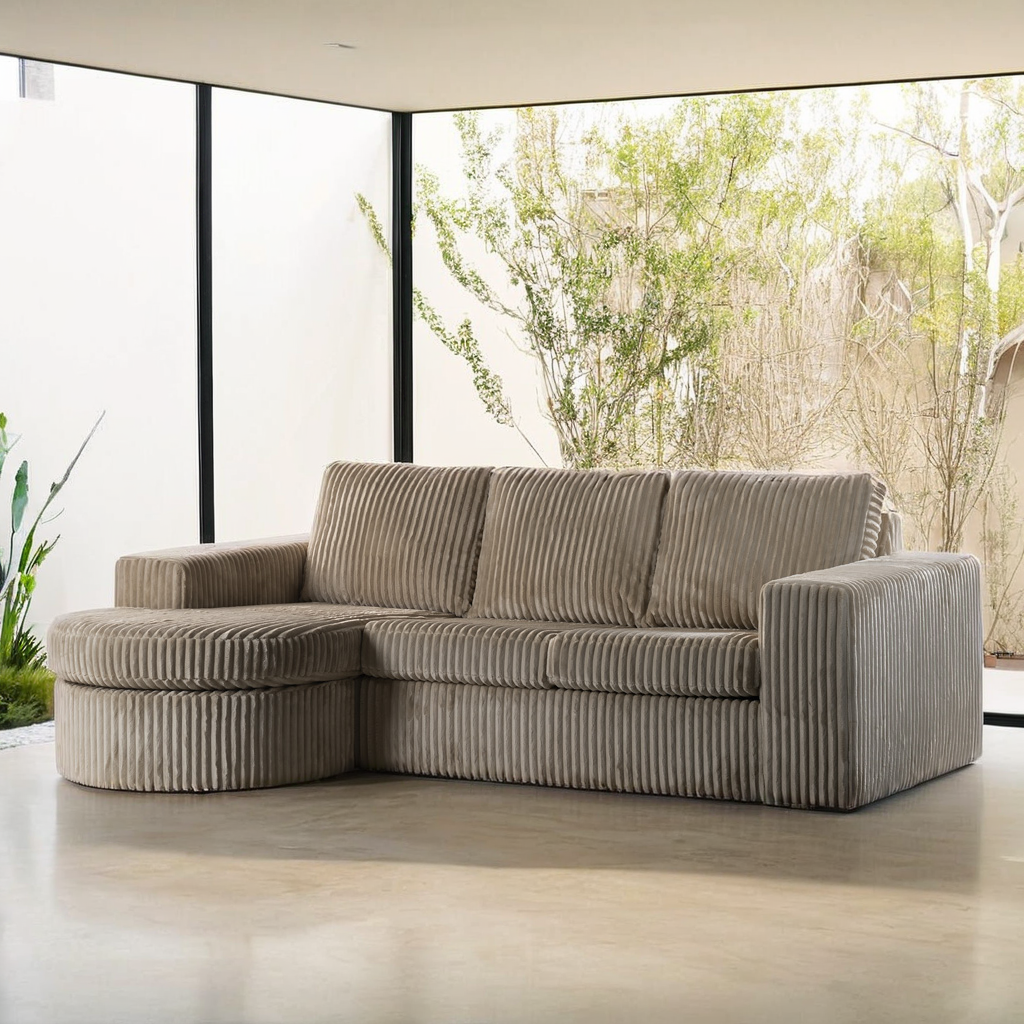 Sofa 3-Seater Chaiselongue Left Right Beige