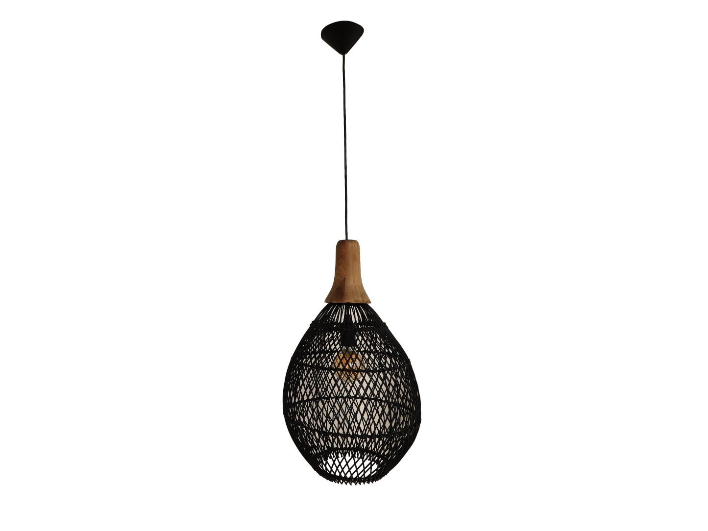 Hängelampe Teakholz Rattan Schwarz