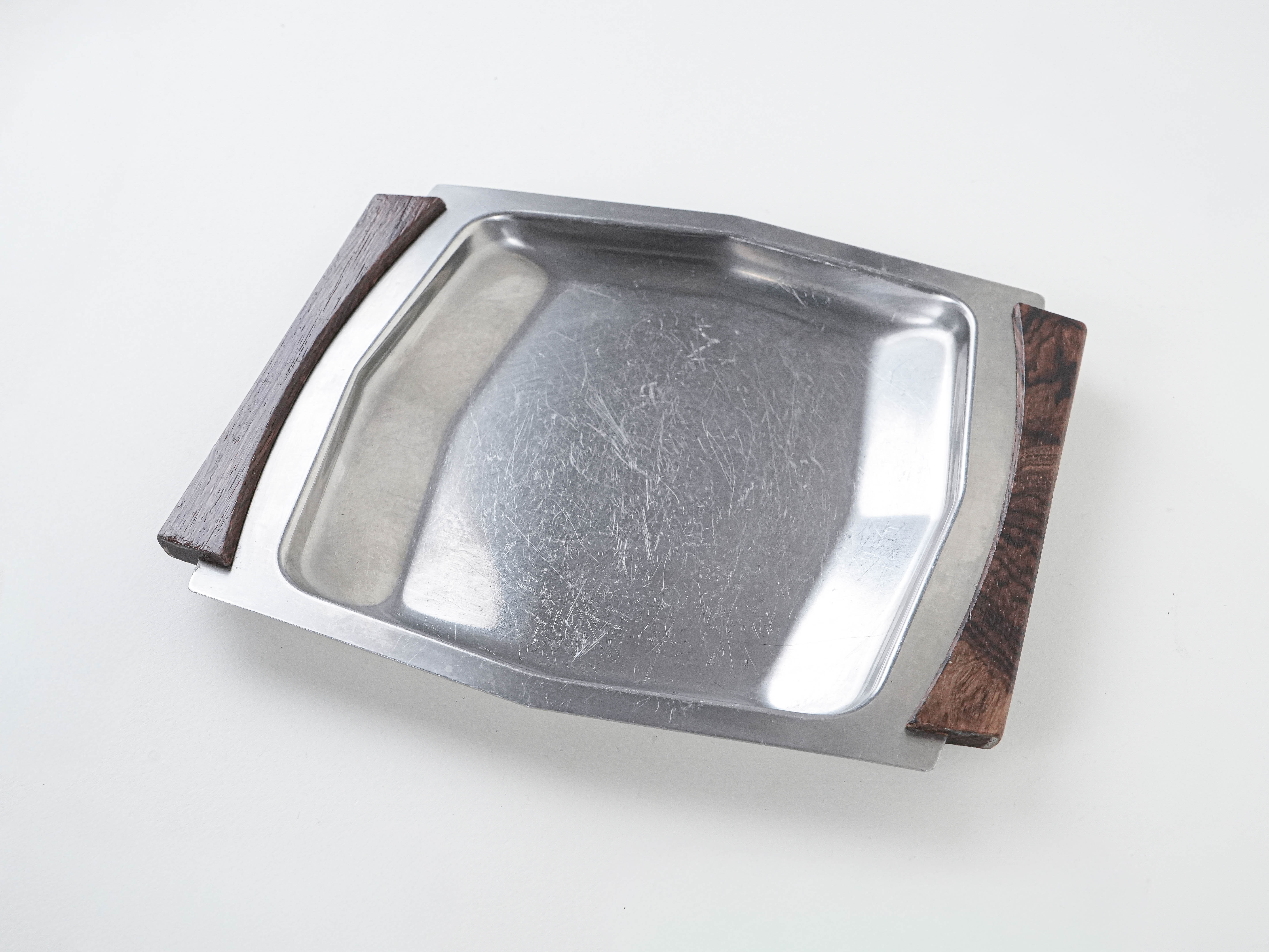 Quadratisches Tablett aus Edelstahl 1970er Jahre