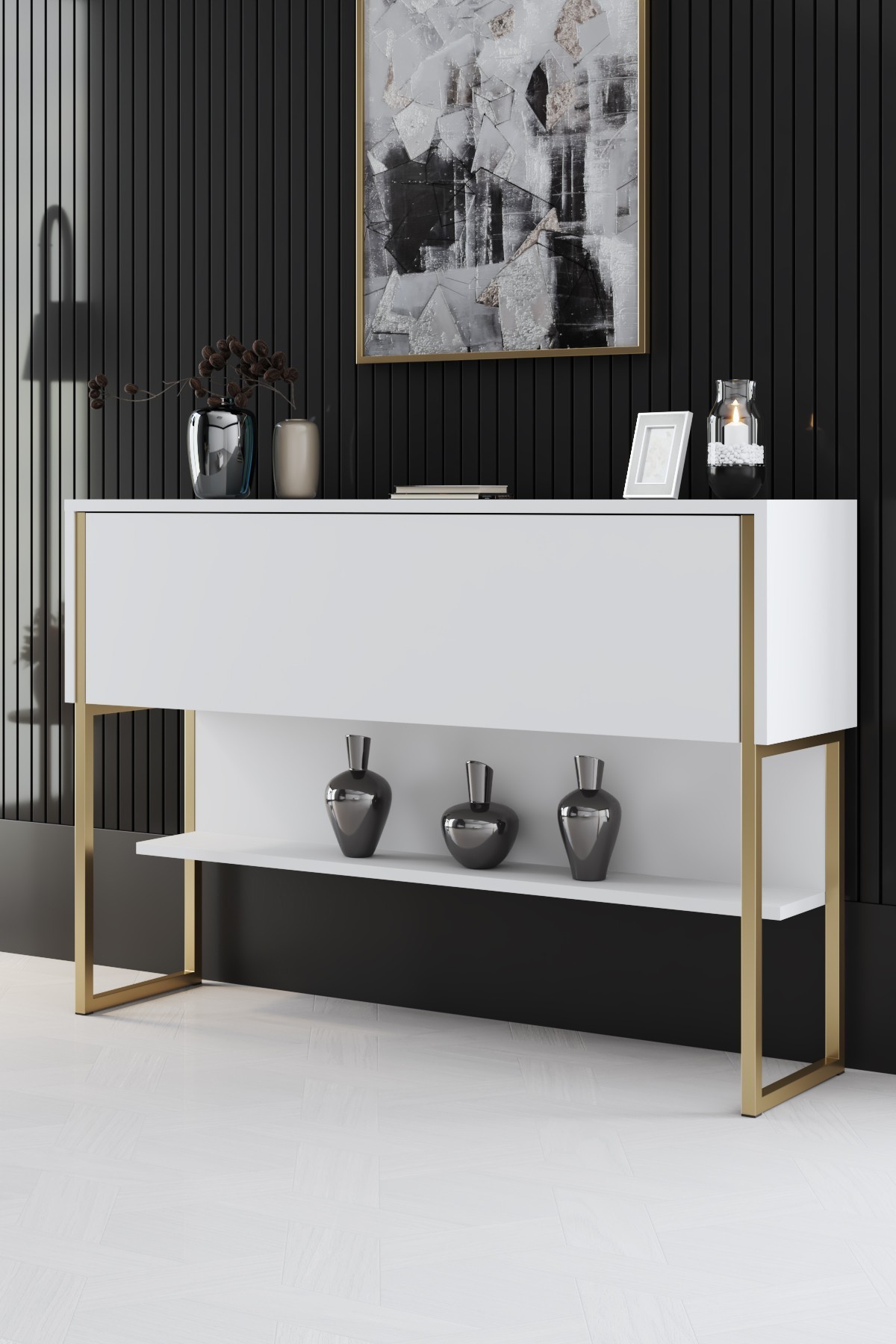 Luxury sideboard wood veneer gold white