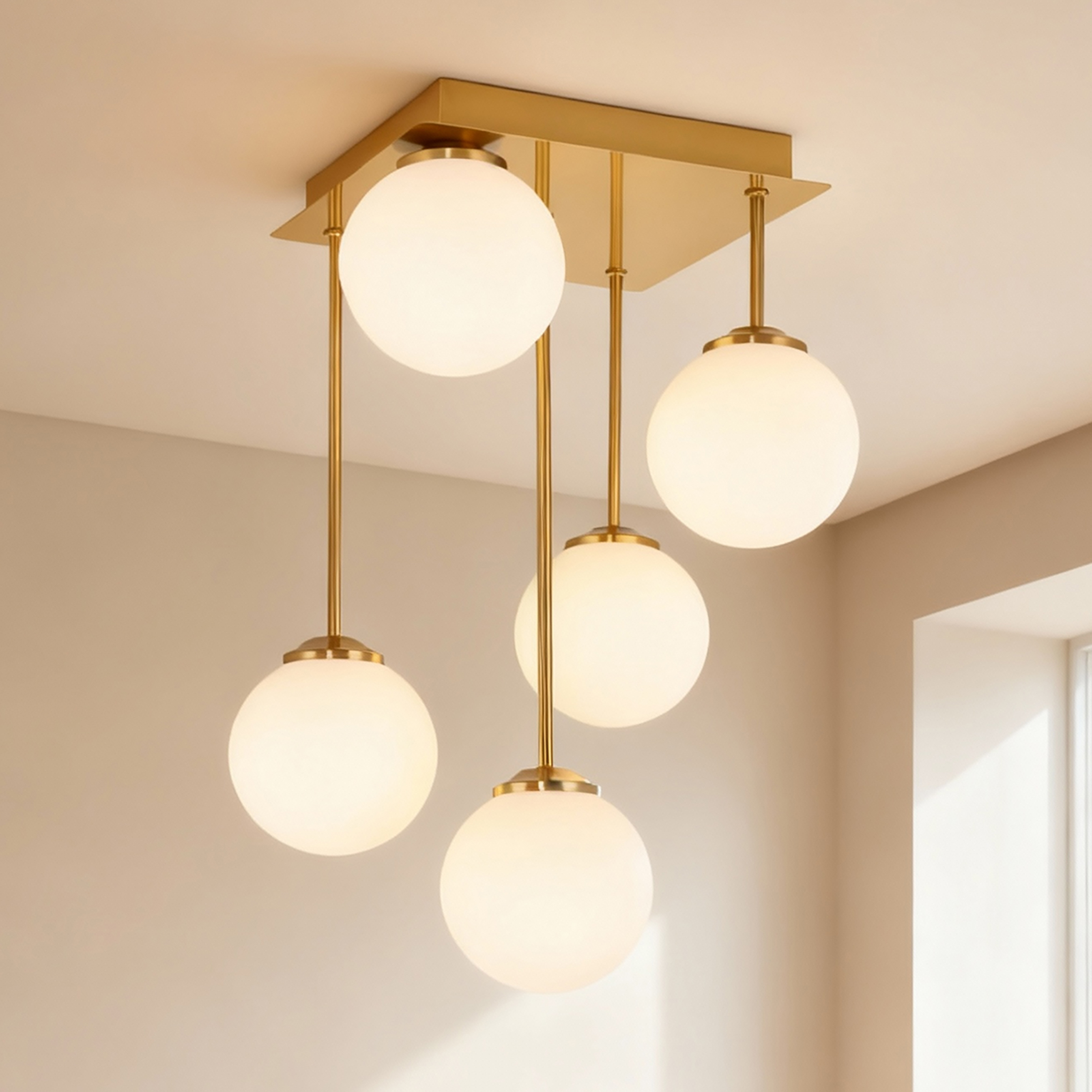 Bosken Deckenleuchte 5-flammig Gusseisen Milchglas