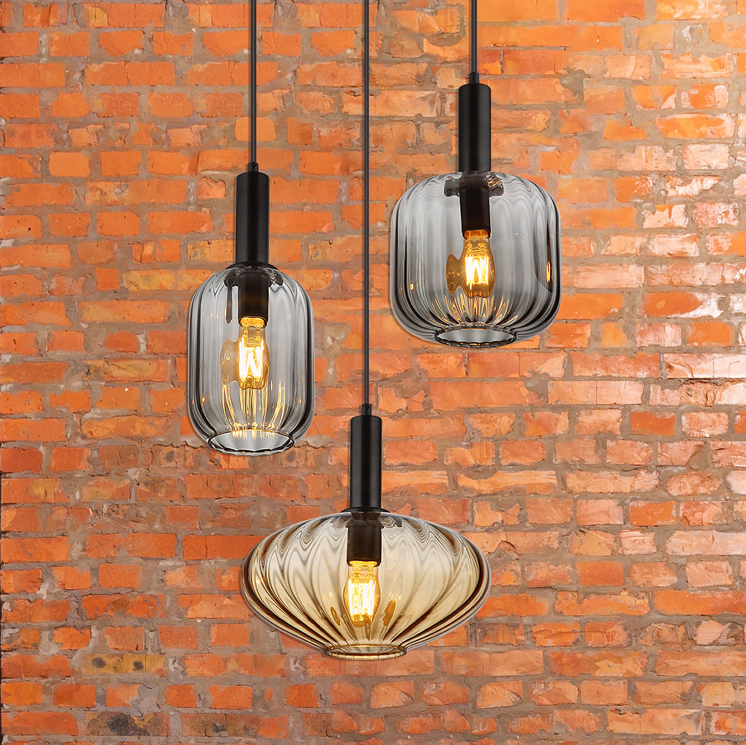 Pendant light Valletta Type A 3-light smoked glass iron