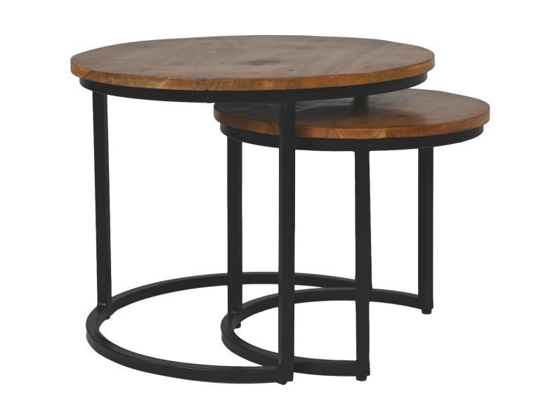 2x Ronin Beistelltisch Mangoholz Metall ø60cm