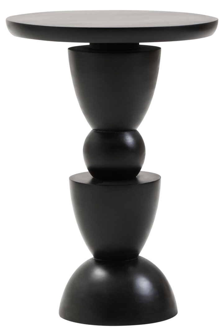 Walsa Circle Column-Detail Side Table Mango Wood Black